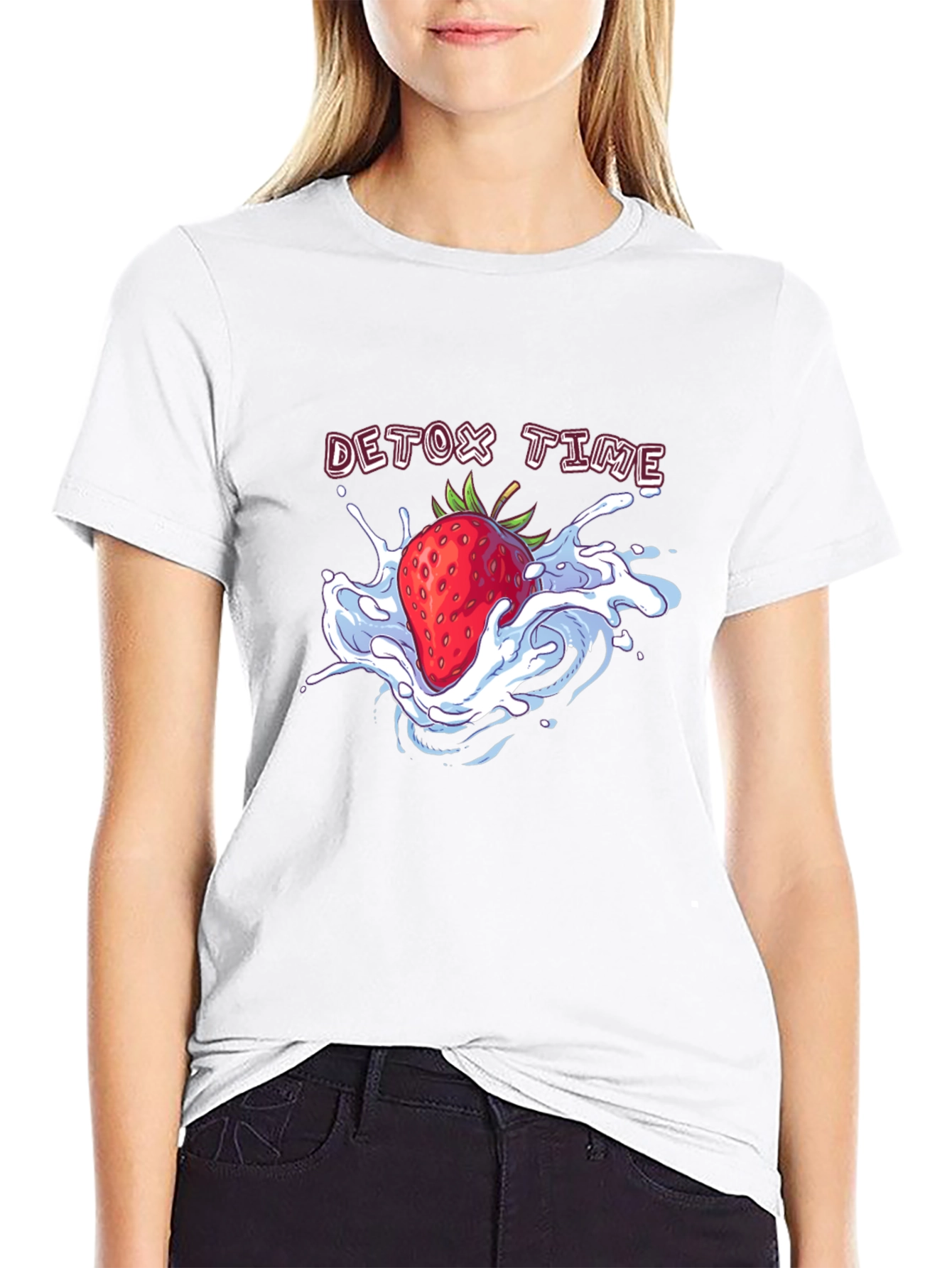 Detox Time Strawberry Graphic Tee - Black