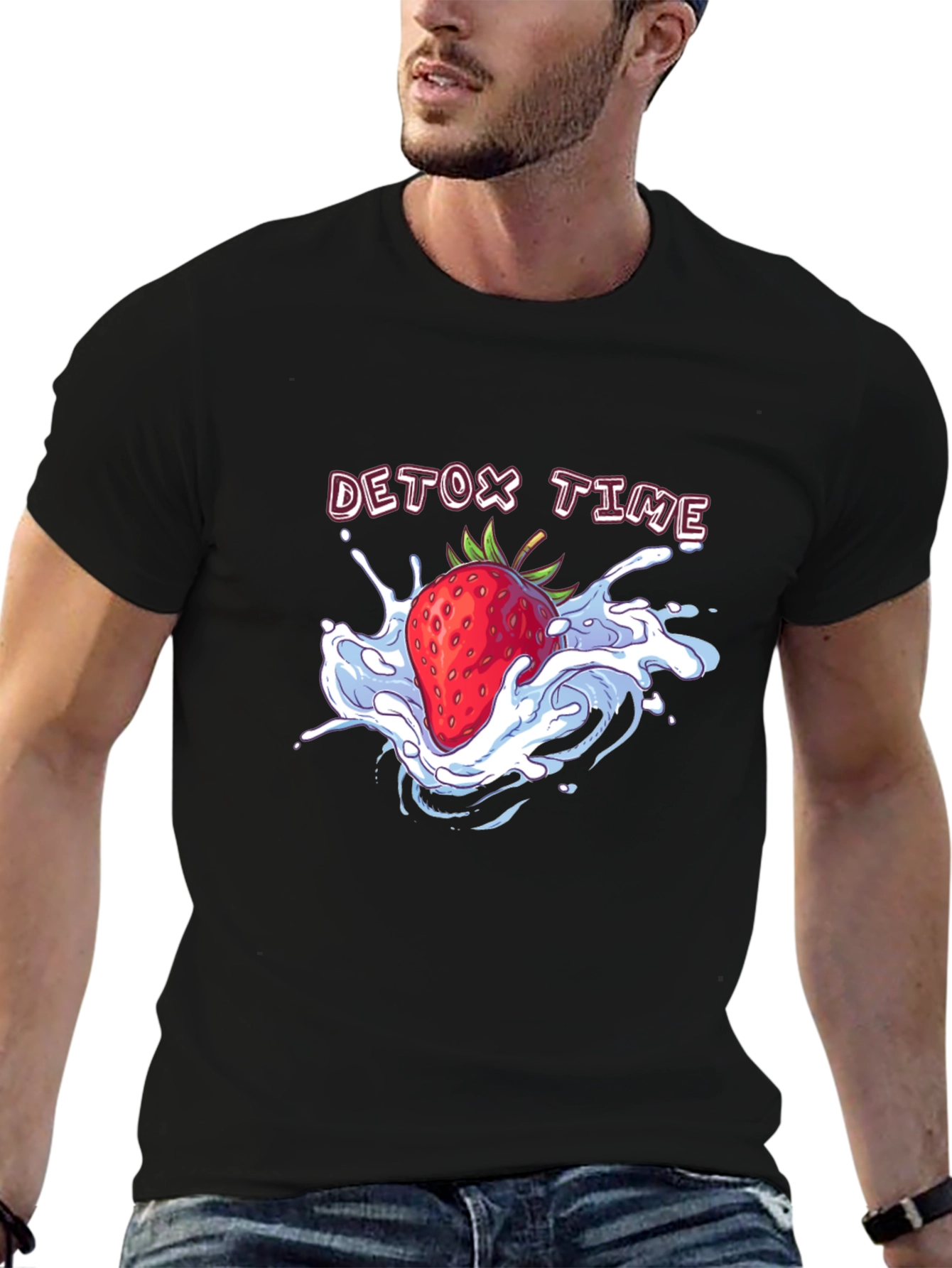 Detox Time Strawberry Graphic Tee - Black