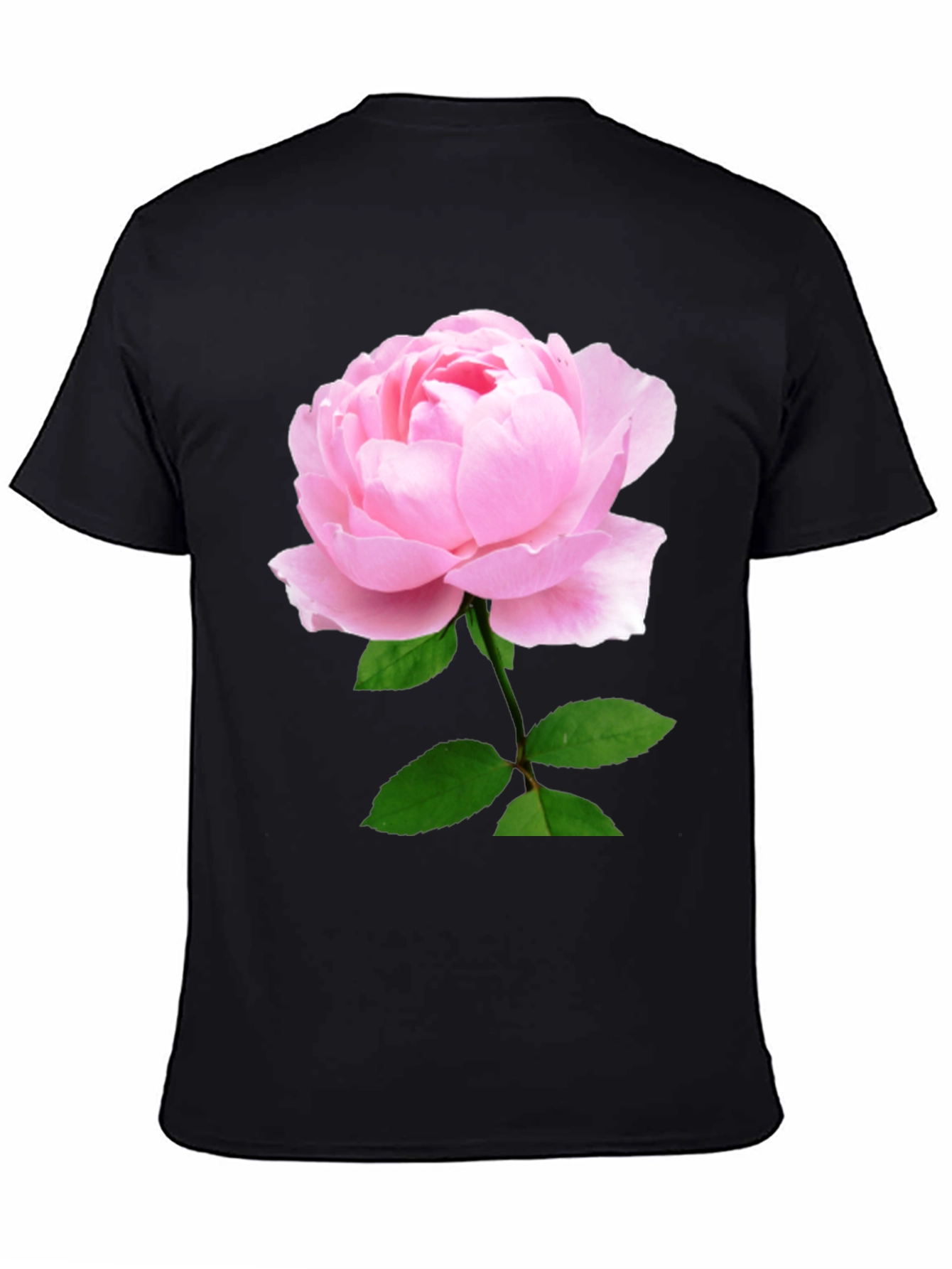 Black T-Shirt with Pink Rose Print