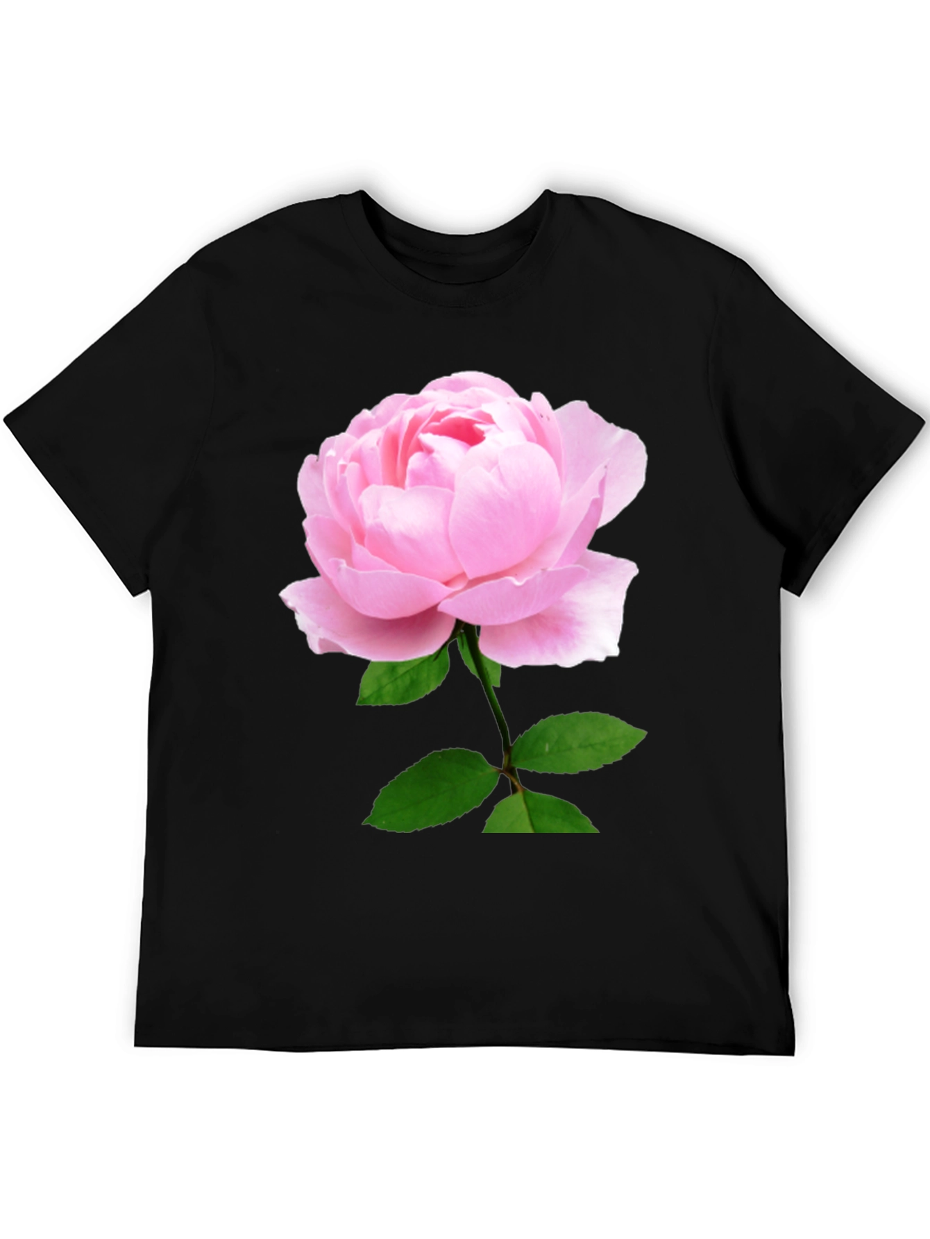 Black T-Shirt with Pink Rose Print
