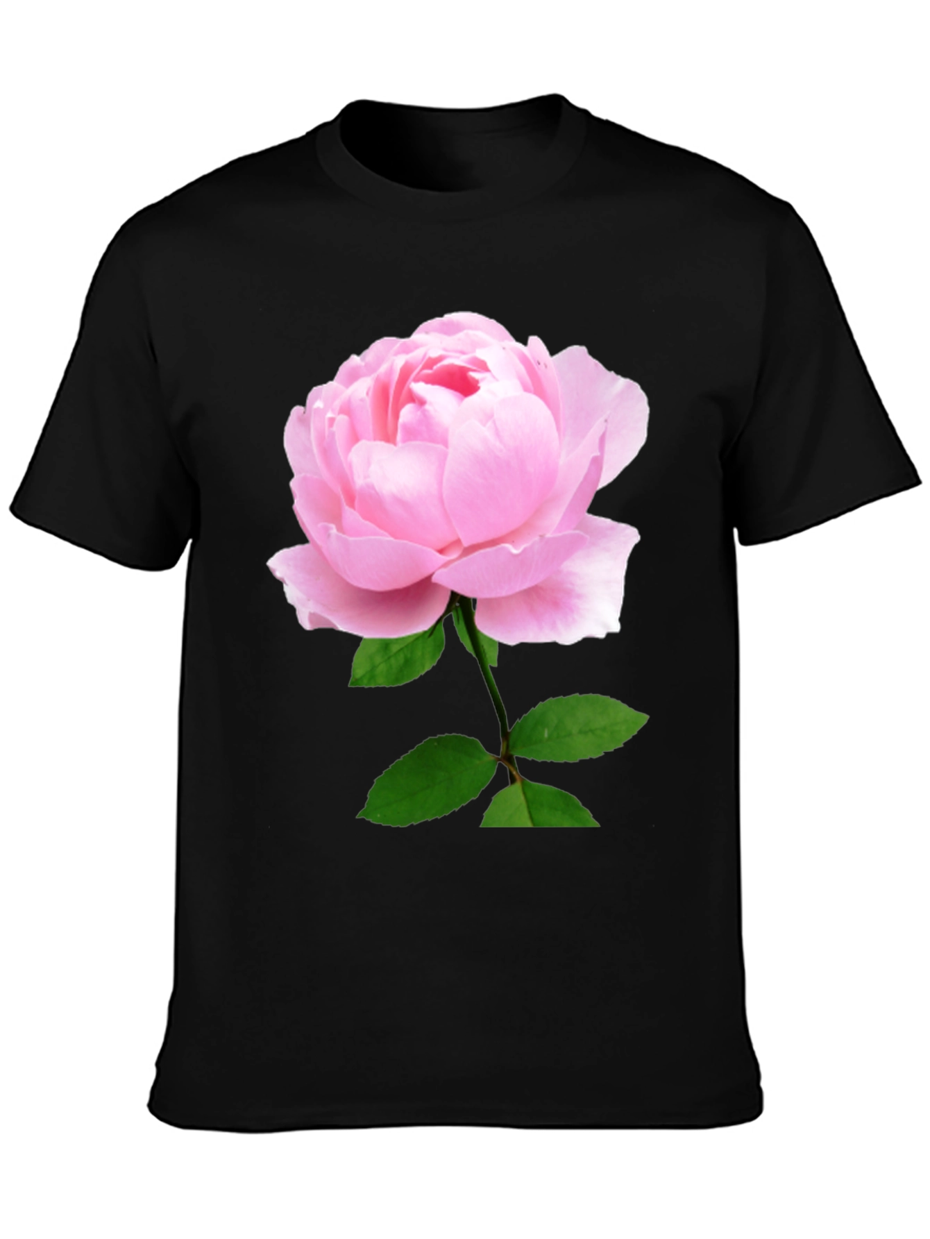 Black T-Shirt with Pink Rose Print
