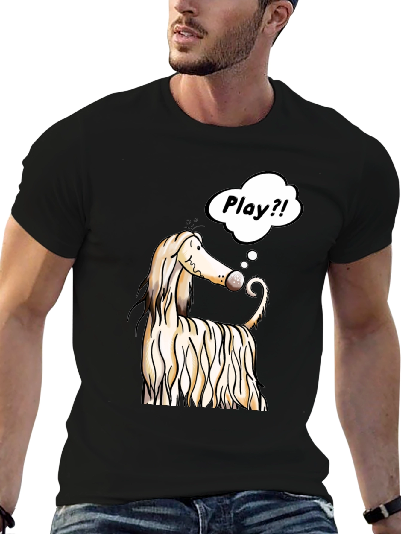 Dog Cartoon Play T-Shirt - Black Cotton Tee