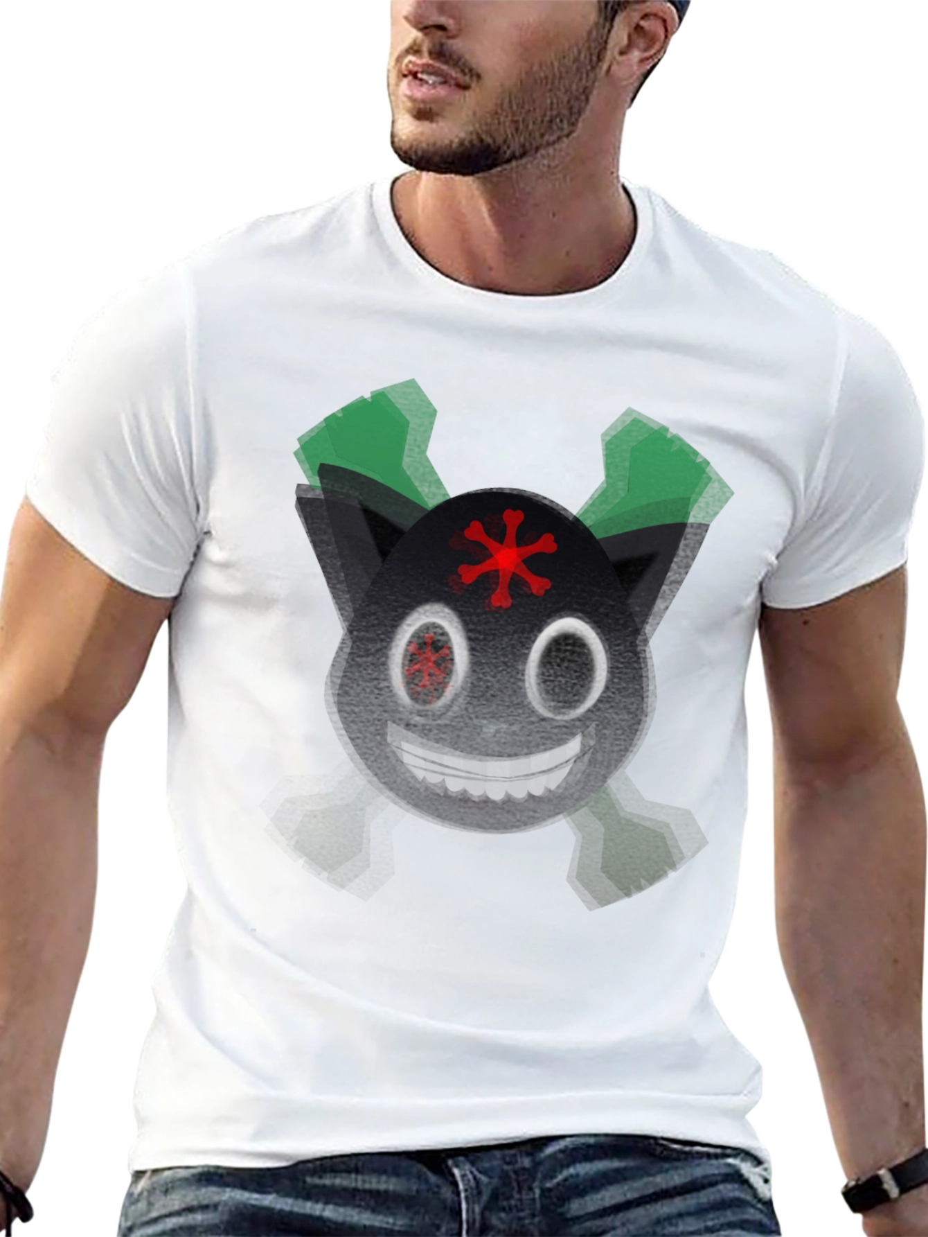 Creepy Cartoon Cat Graphic T-Shirt