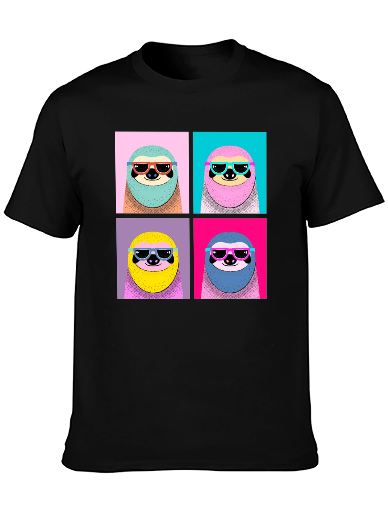 Cool Sloth Pop Art Graphic Tee - Black