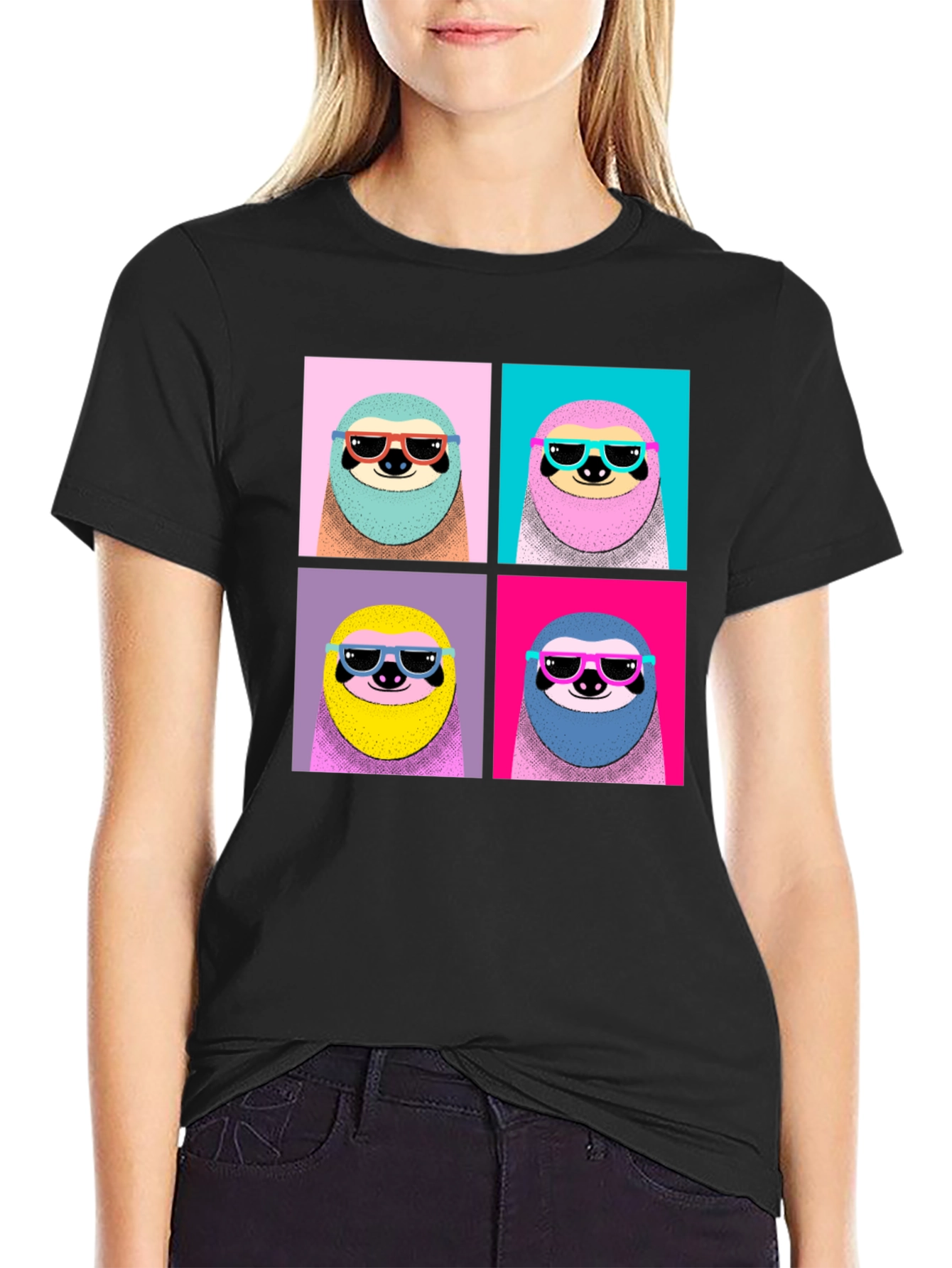 Cool Sloth Pop Art Graphic Tee - Black
