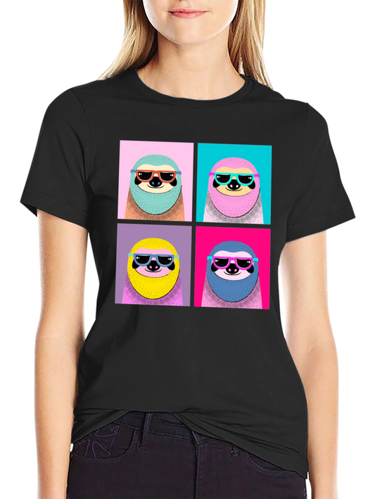 Cool Sloth Pop Art Graphic Tee - Black