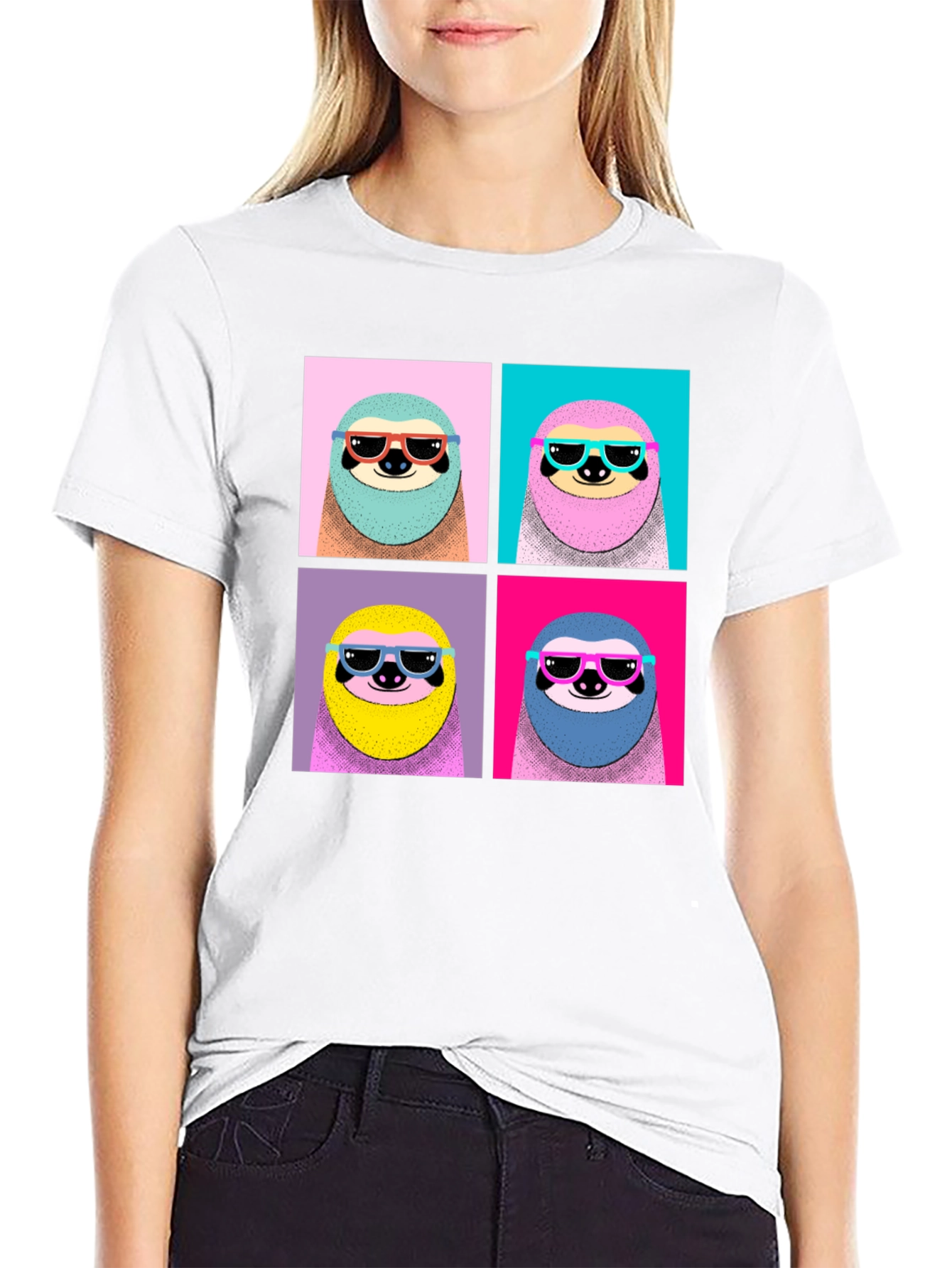 Cool Sloth Pop Art Graphic Tee - Black