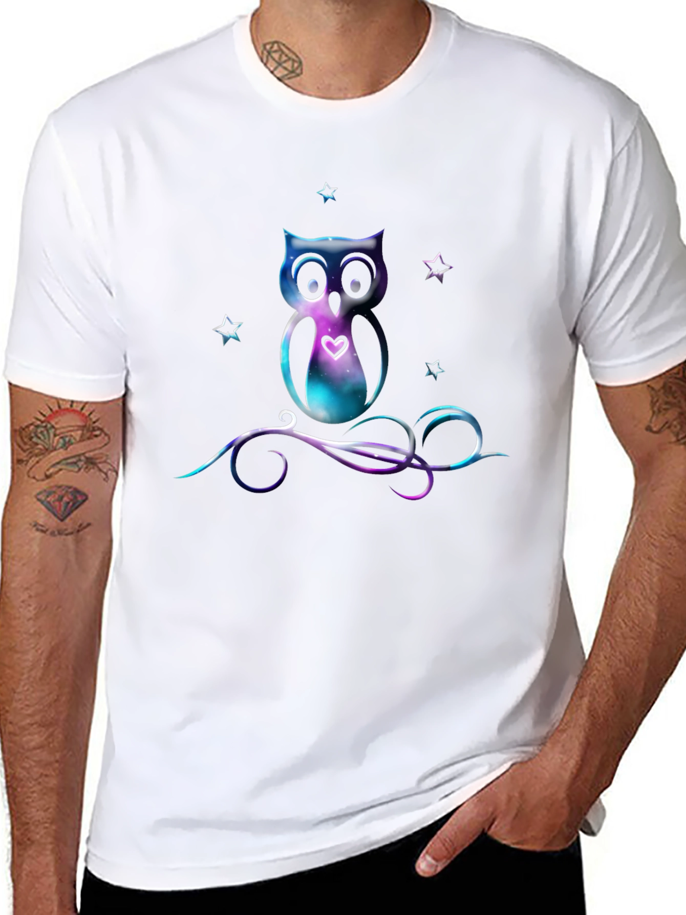 Galaxy Owl Graphic Tee - Stylish Mens Black T-Shirt
