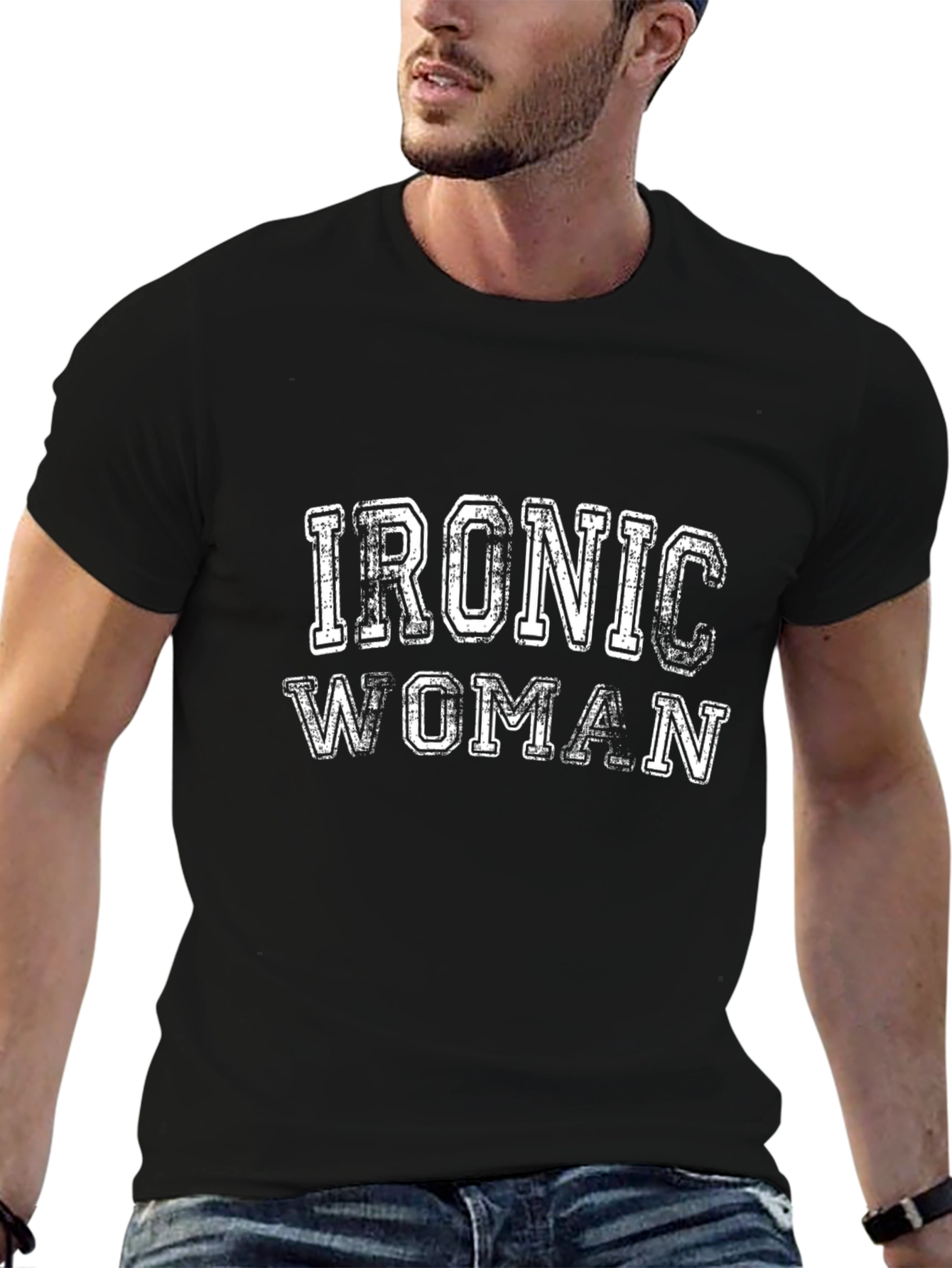 Ironic Woman Distressed Graphic T-Shirt