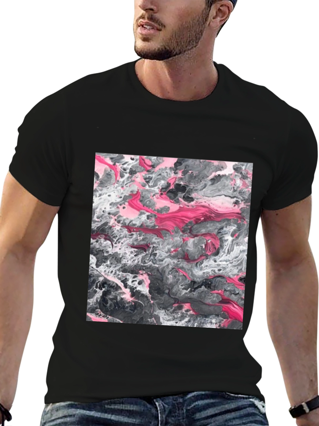Abstract Swirl Graphic Tee - Black
