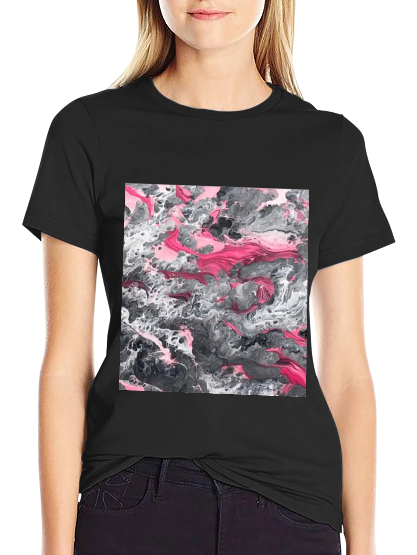 Abstract Swirl Graphic Tee - Black