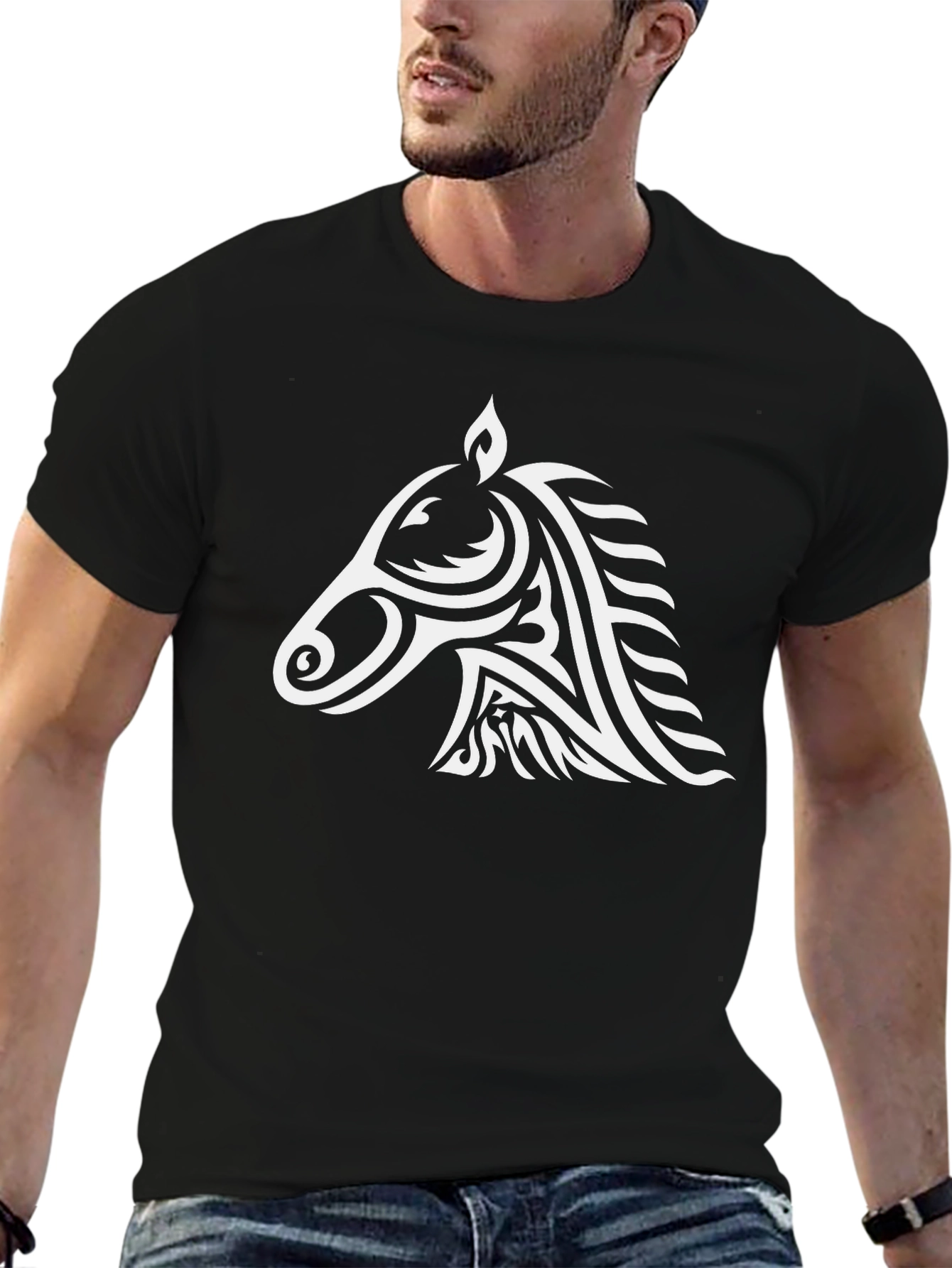 Tribal Horse Graphic Tee - Cool Black T-Shirt