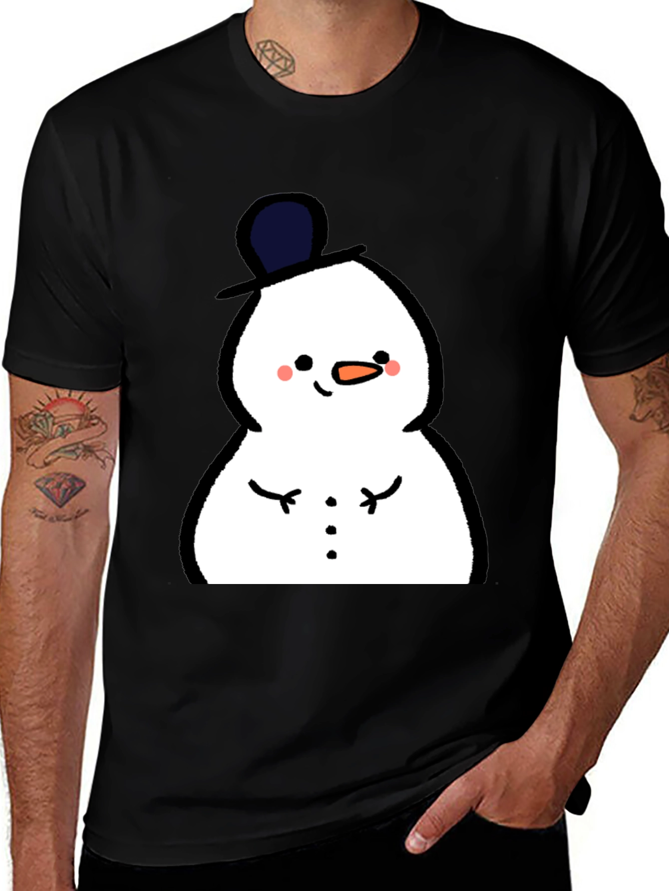 Cute Snowman Graphic Tee - Black