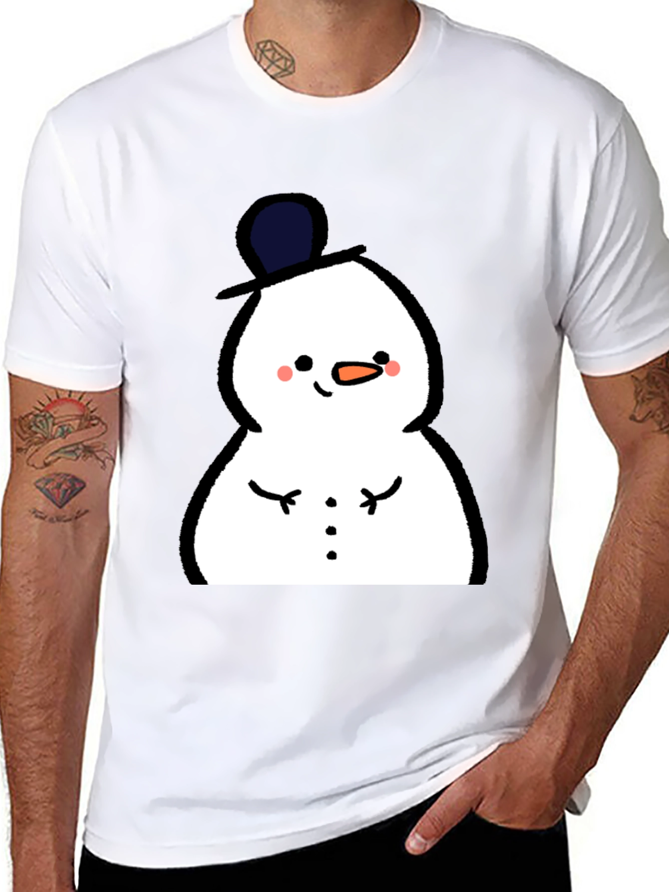Cute Snowman Graphic Tee - Black