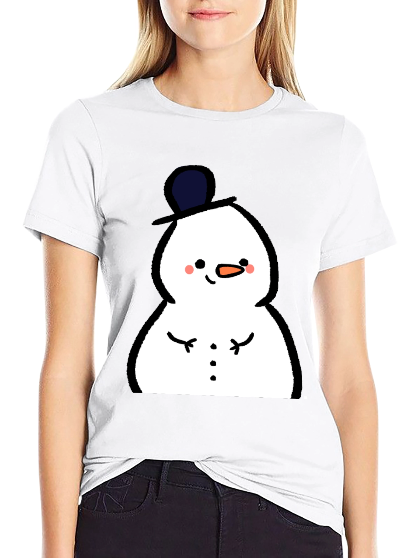 Cute Snowman Graphic Tee - Black
