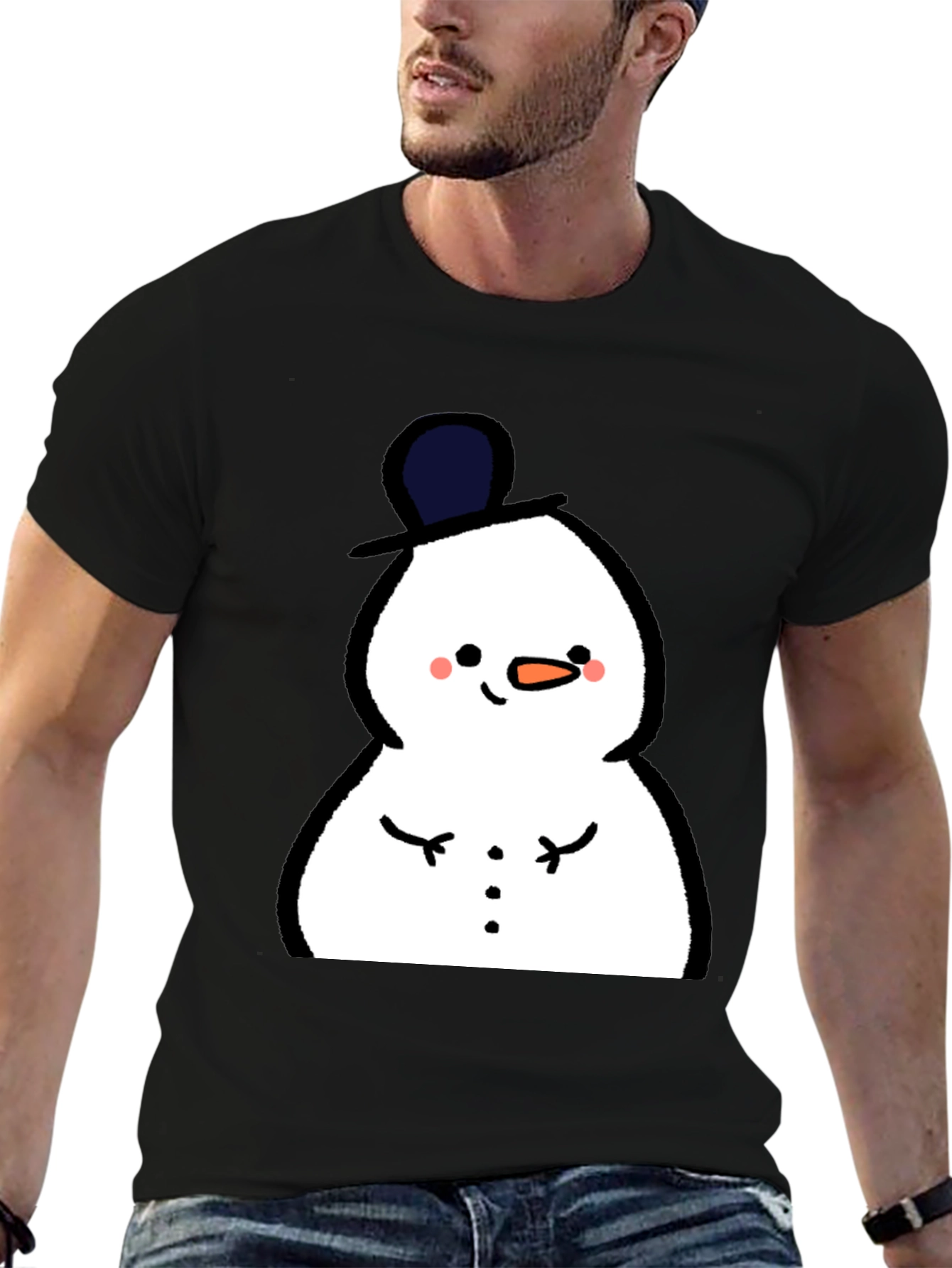 Cute Snowman Graphic Tee - Black