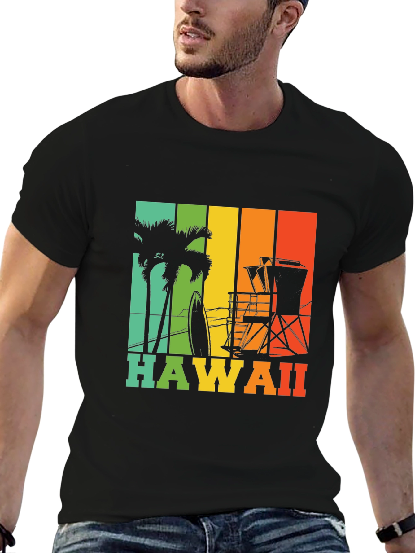 Hawaii Retro T-Shirt - Palm Tree Surf Design