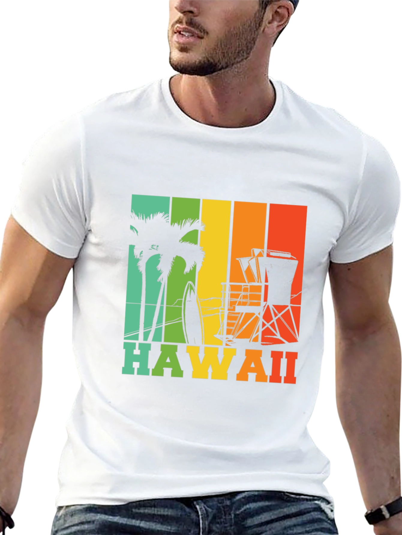 Hawaii Retro T-Shirt - Palm Tree Surf Design