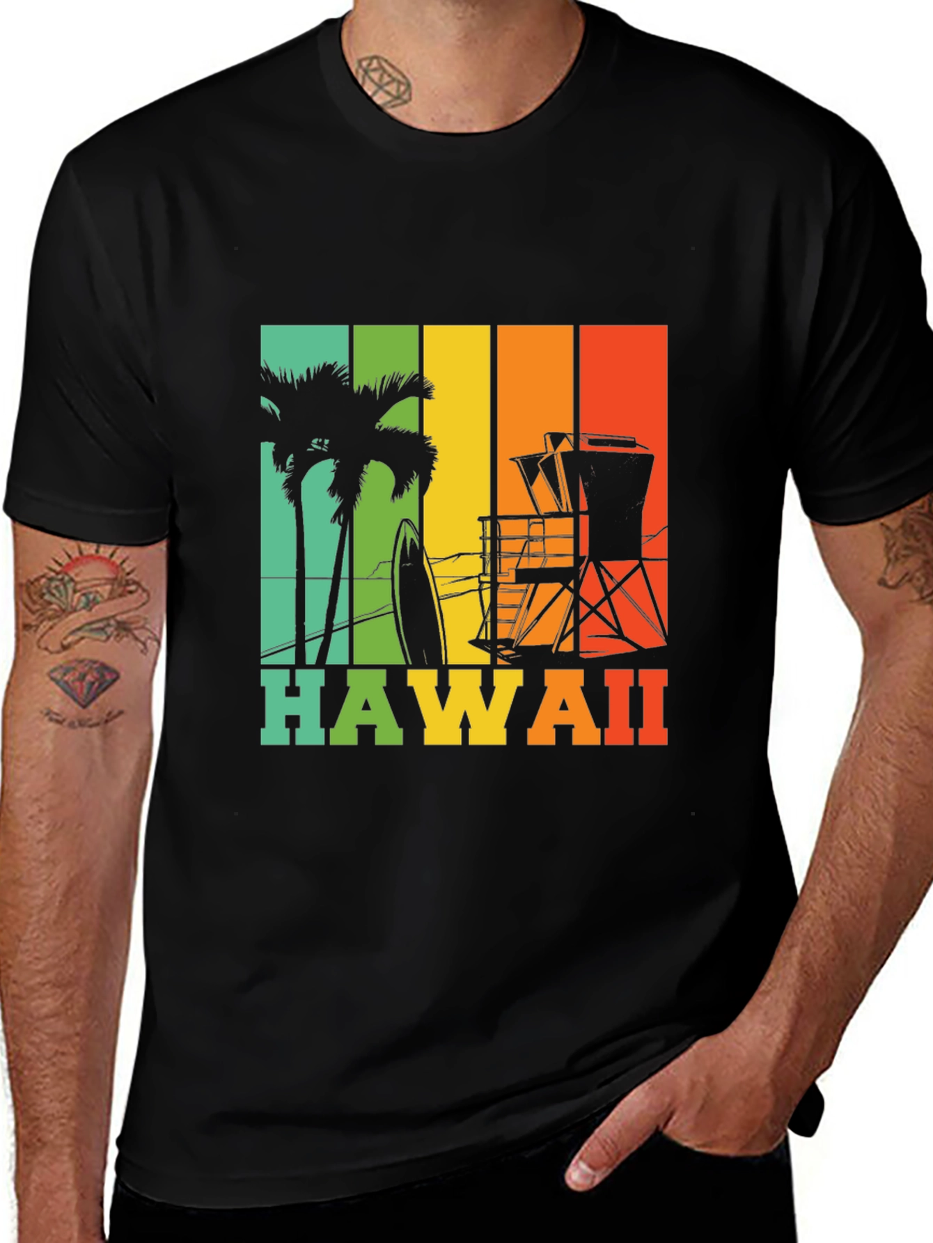 Hawaii Retro T-Shirt - Palm Tree Surf Design
