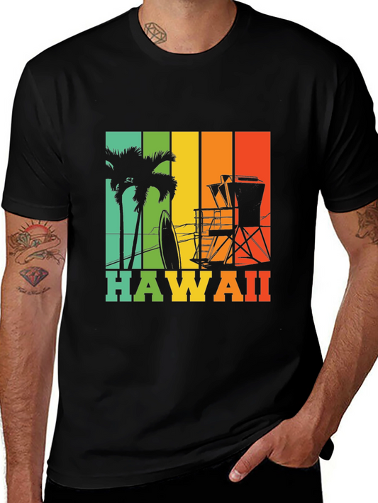 Hawaii Retro T-Shirt - Palm Tree Surf Design