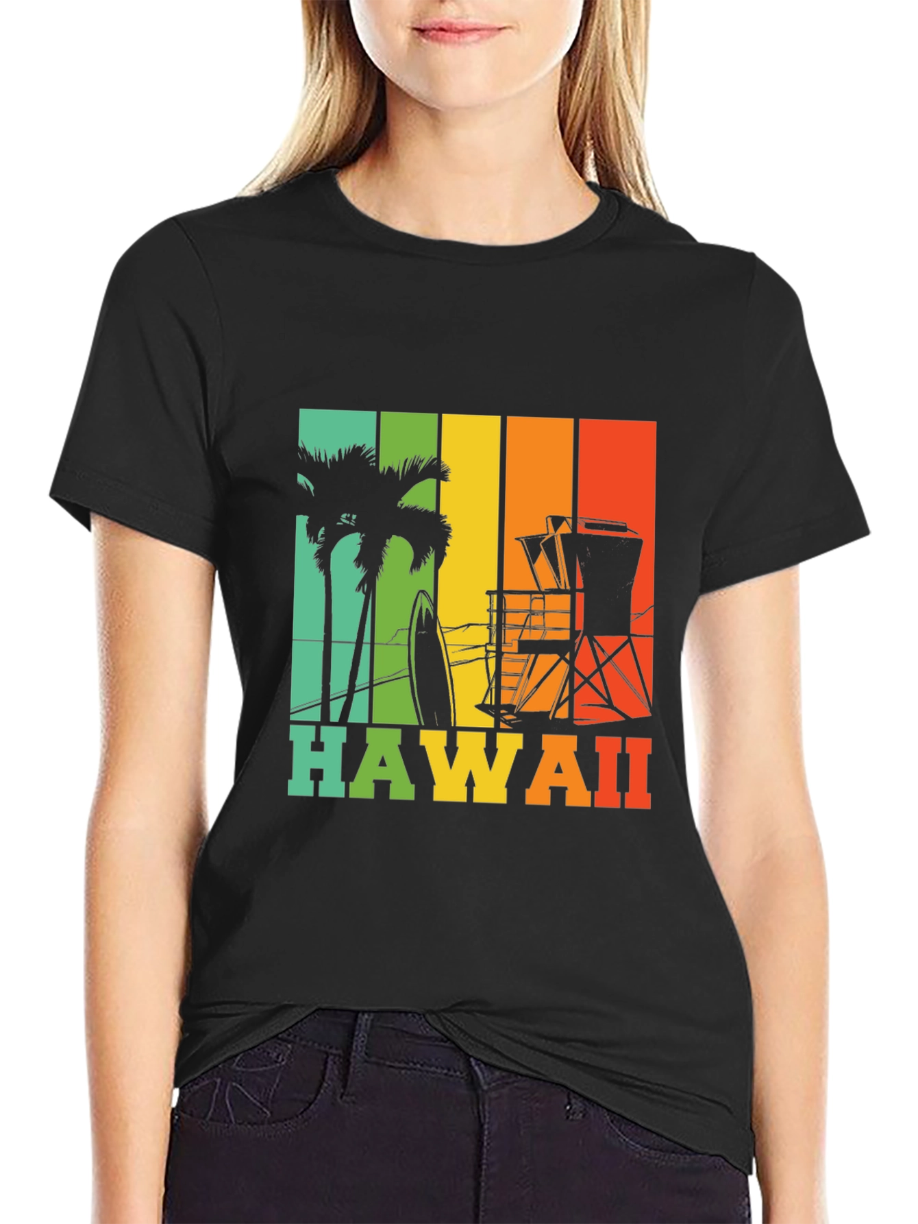 Hawaii Retro T-Shirt - Palm Tree Surf Design