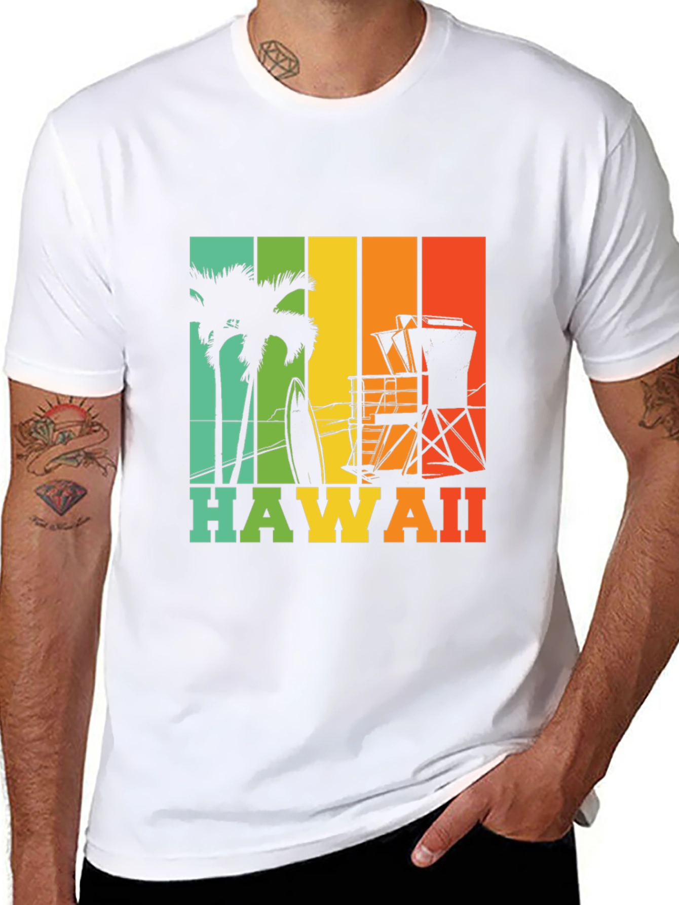 Hawaii Retro T-Shirt - Palm Tree Surf Design