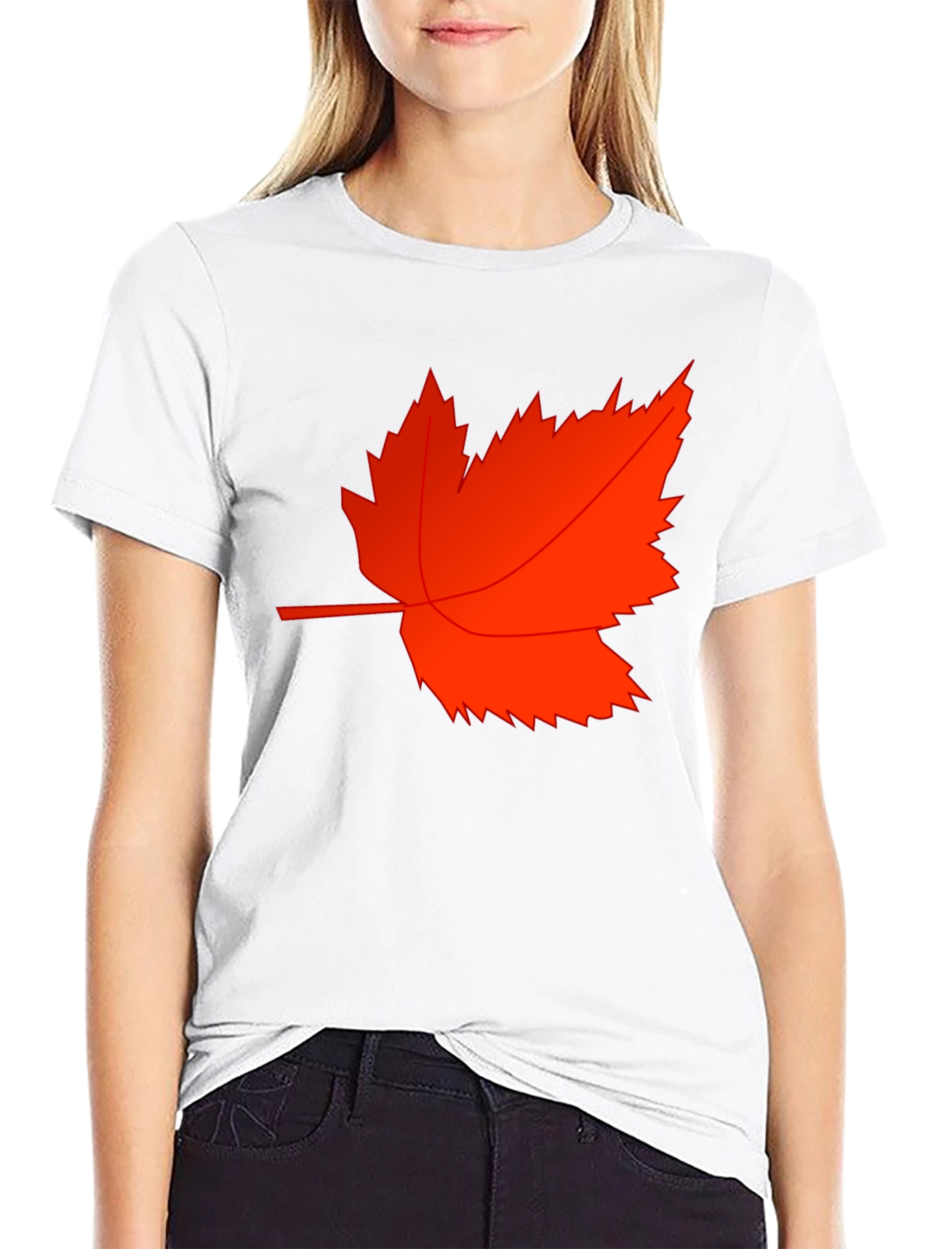 Mens Black T-Shirt with Red Maple Leaf Design