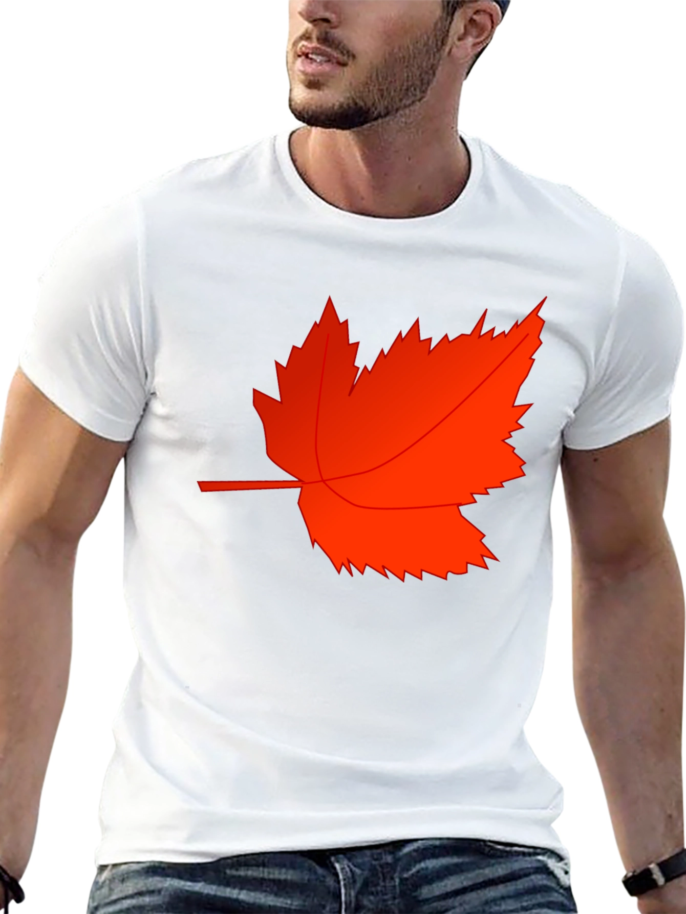 Mens Black T-Shirt with Red Maple Leaf Design