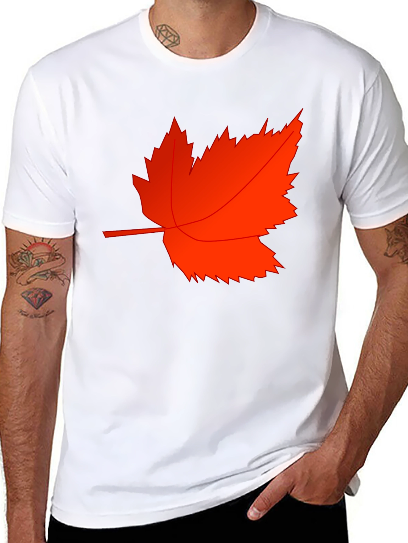 Mens Black T-Shirt with Red Maple Leaf Design