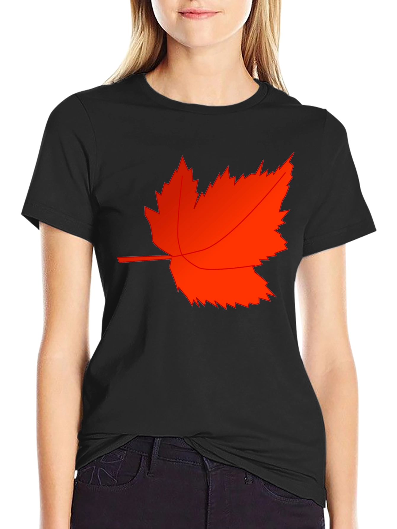 Mens Black T-Shirt with Red Maple Leaf Design
