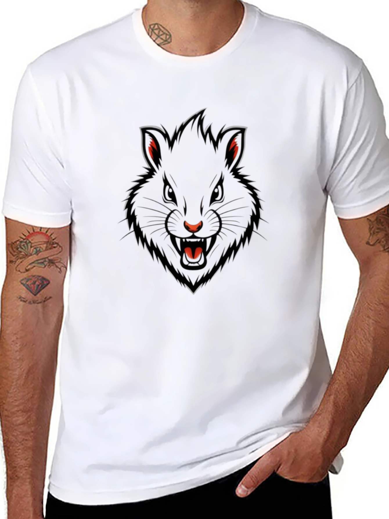 Mens Black T-Shirt with Fierce Rodent Graphic