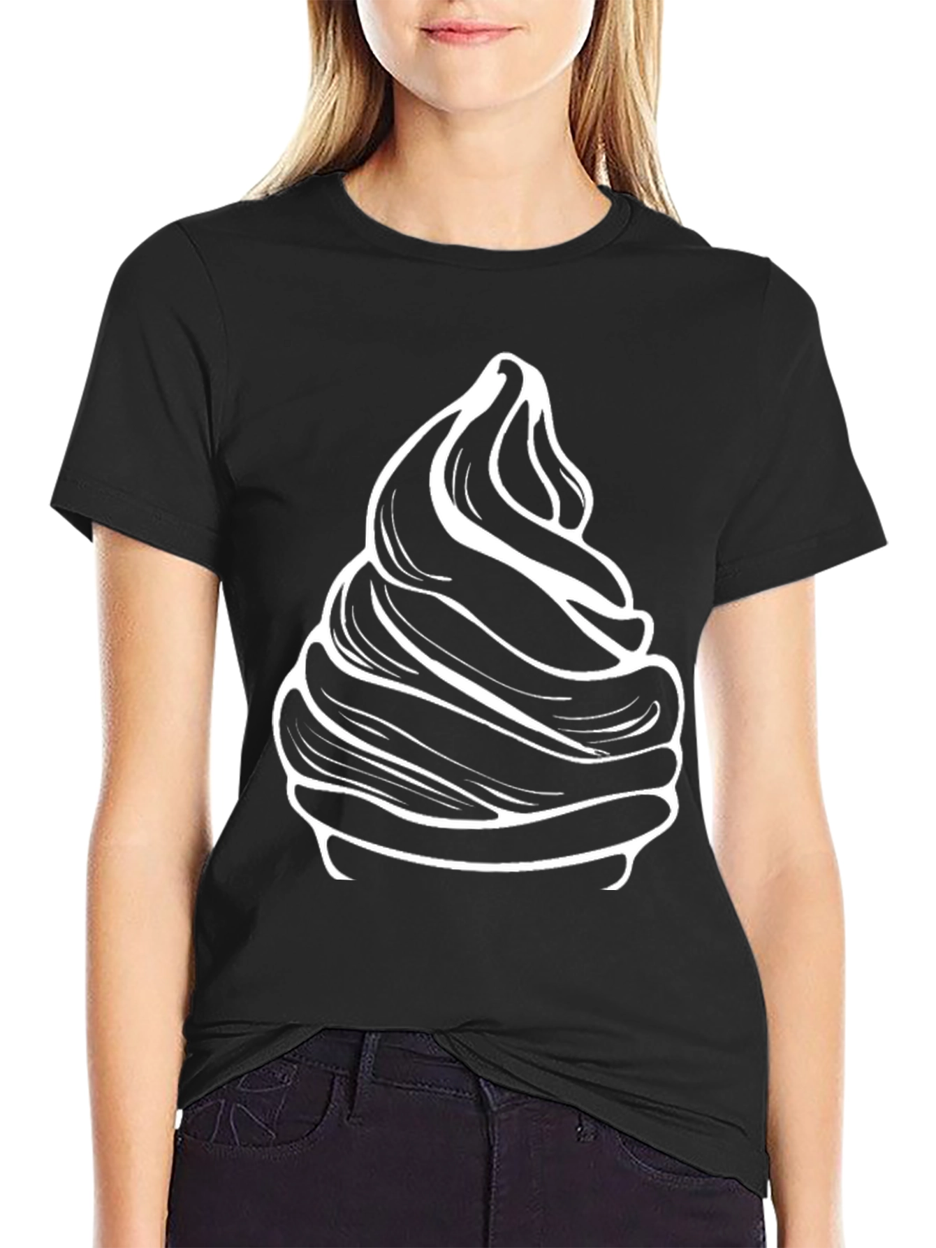 Swirl Ice Cream Graphic Tee - Black Cotton Blend