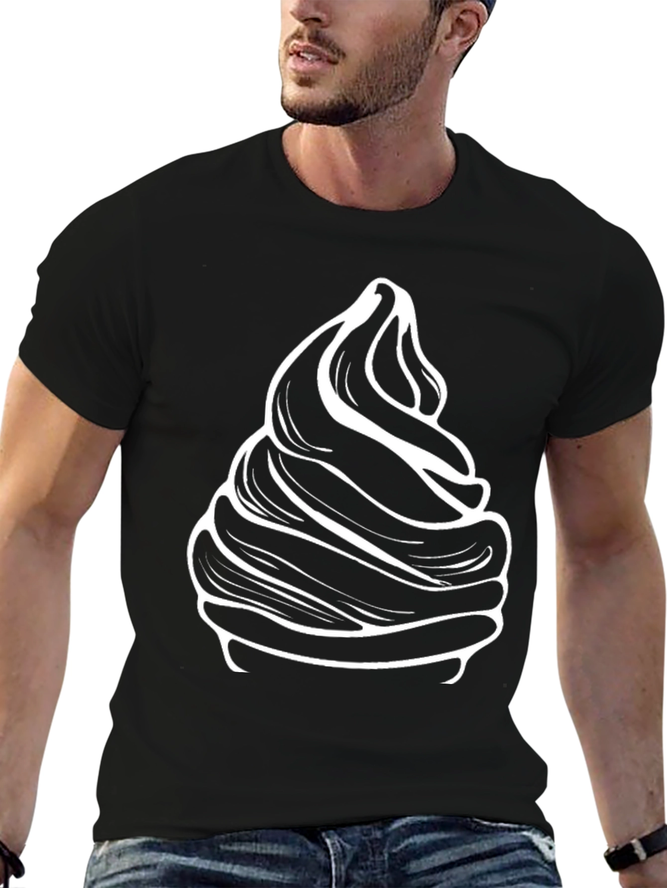Swirl Ice Cream Graphic Tee - Black Cotton Blend