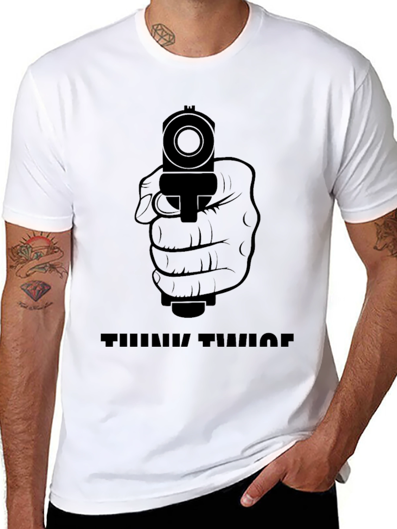 Think Twice Graphic Tee - Mens Crew Neck T-Shirt
