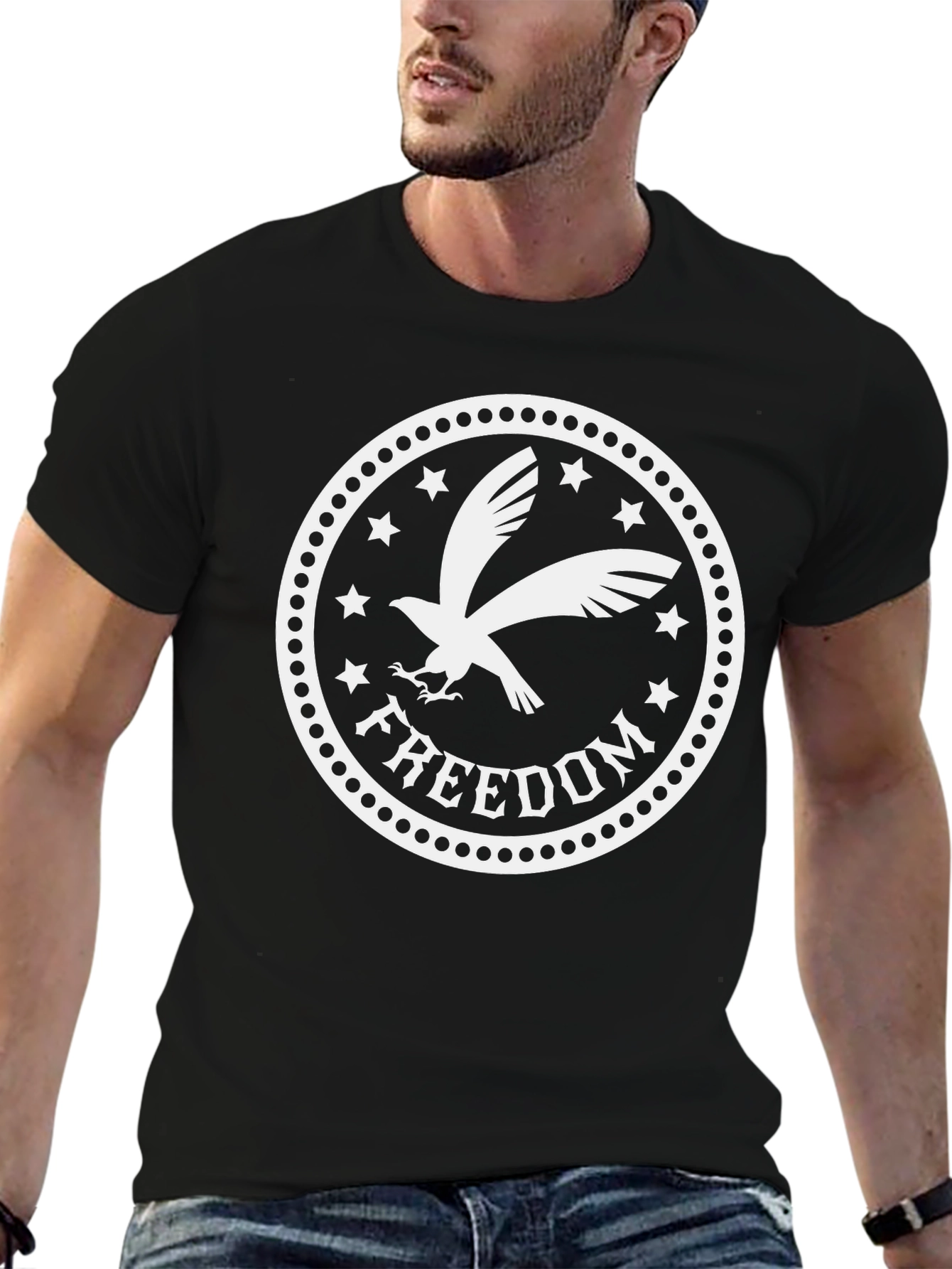 Freedom Eagle Graphic Tee - Black Cotton Blend