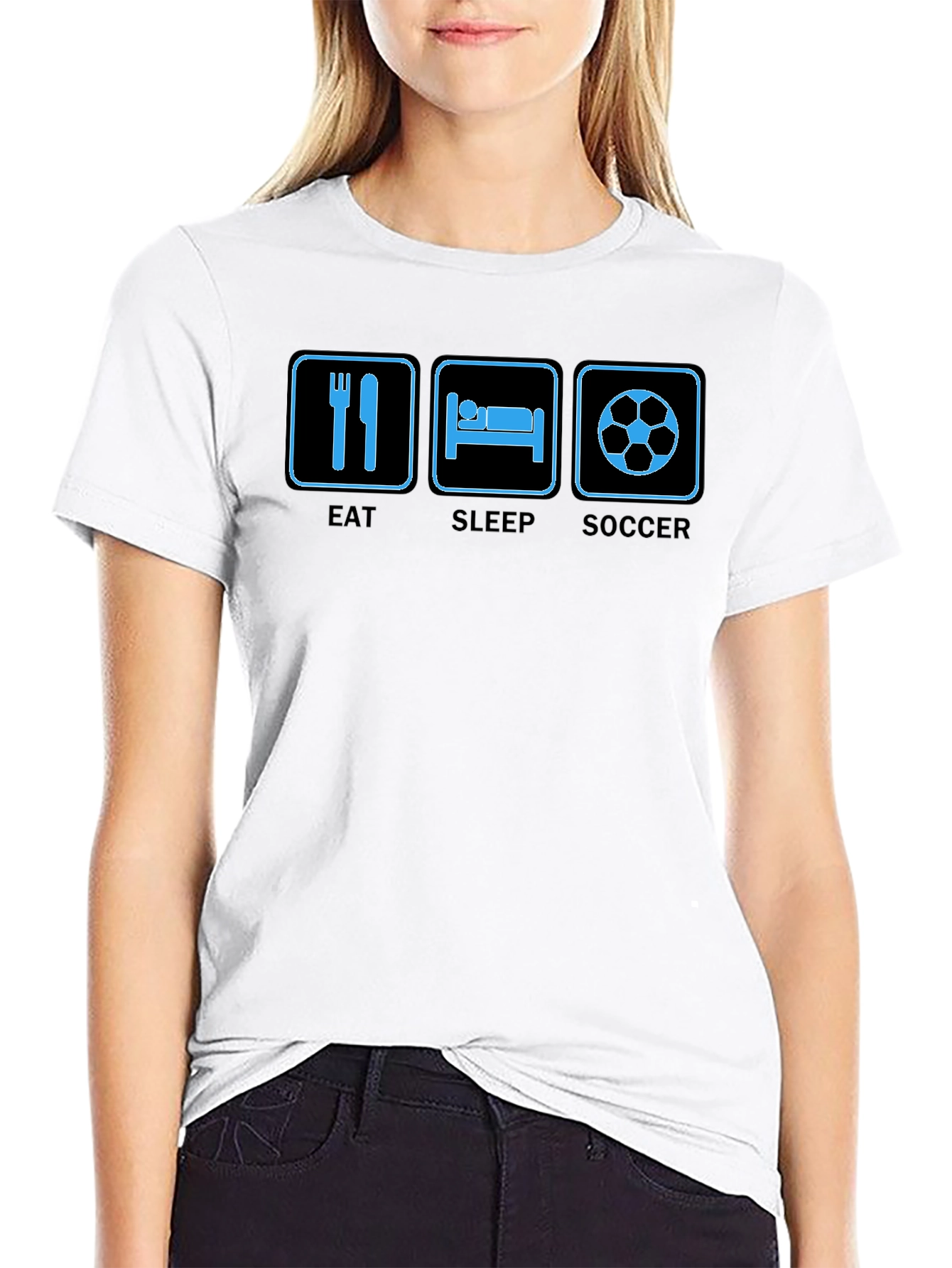 Eat Sleep Soccer Graphic Tee - Black Cotton T-Shirt