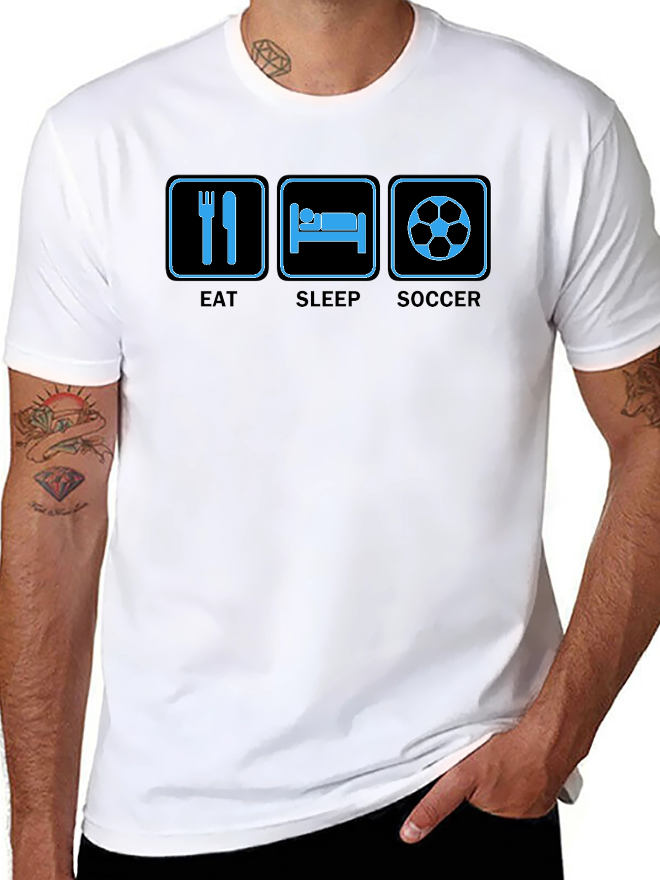 Eat Sleep Soccer Graphic Tee - Black Cotton T-Shirt