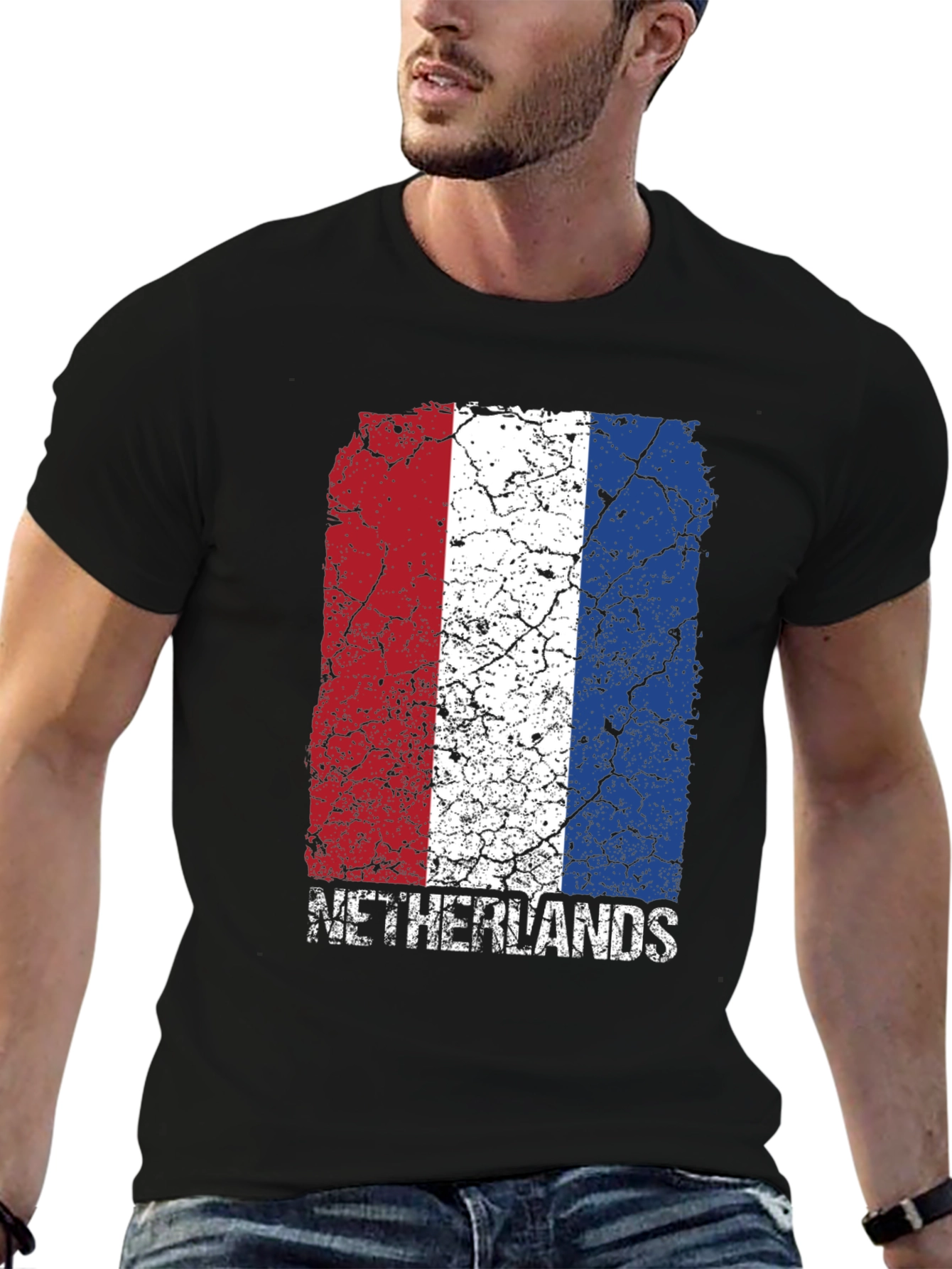 Netherlands Flag Graphic T-Shirt - Black