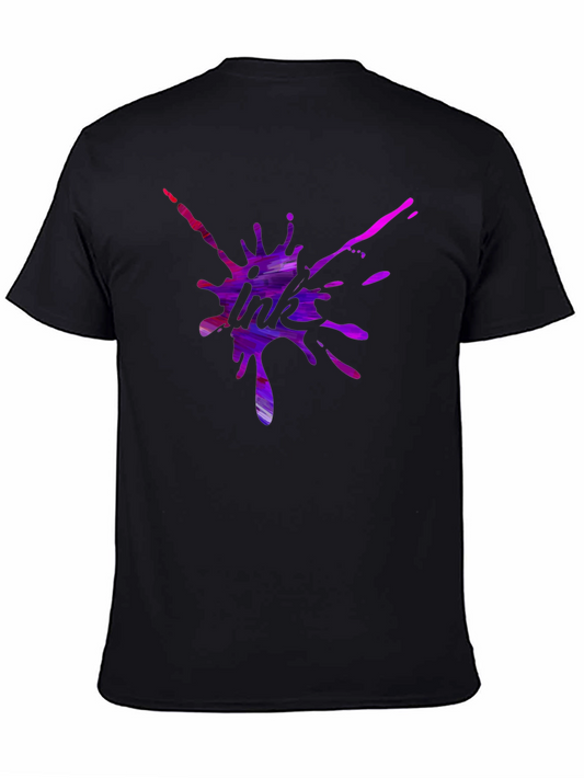 Vibrant Ink Splatter Graphic Tee - Black Cotton Casual Shirt