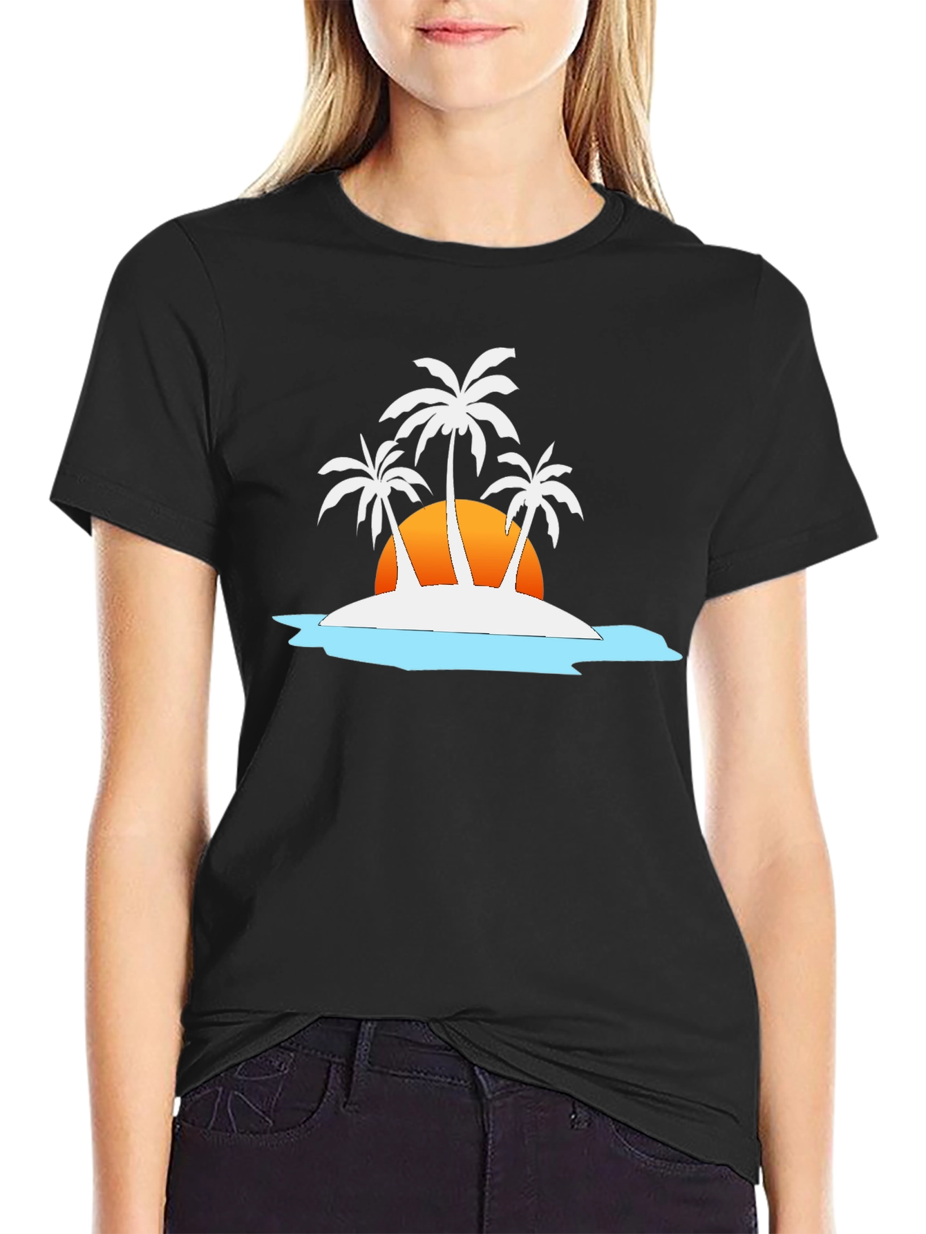 Tropical Island T-Shirt - Sunset Palm Tree Design
