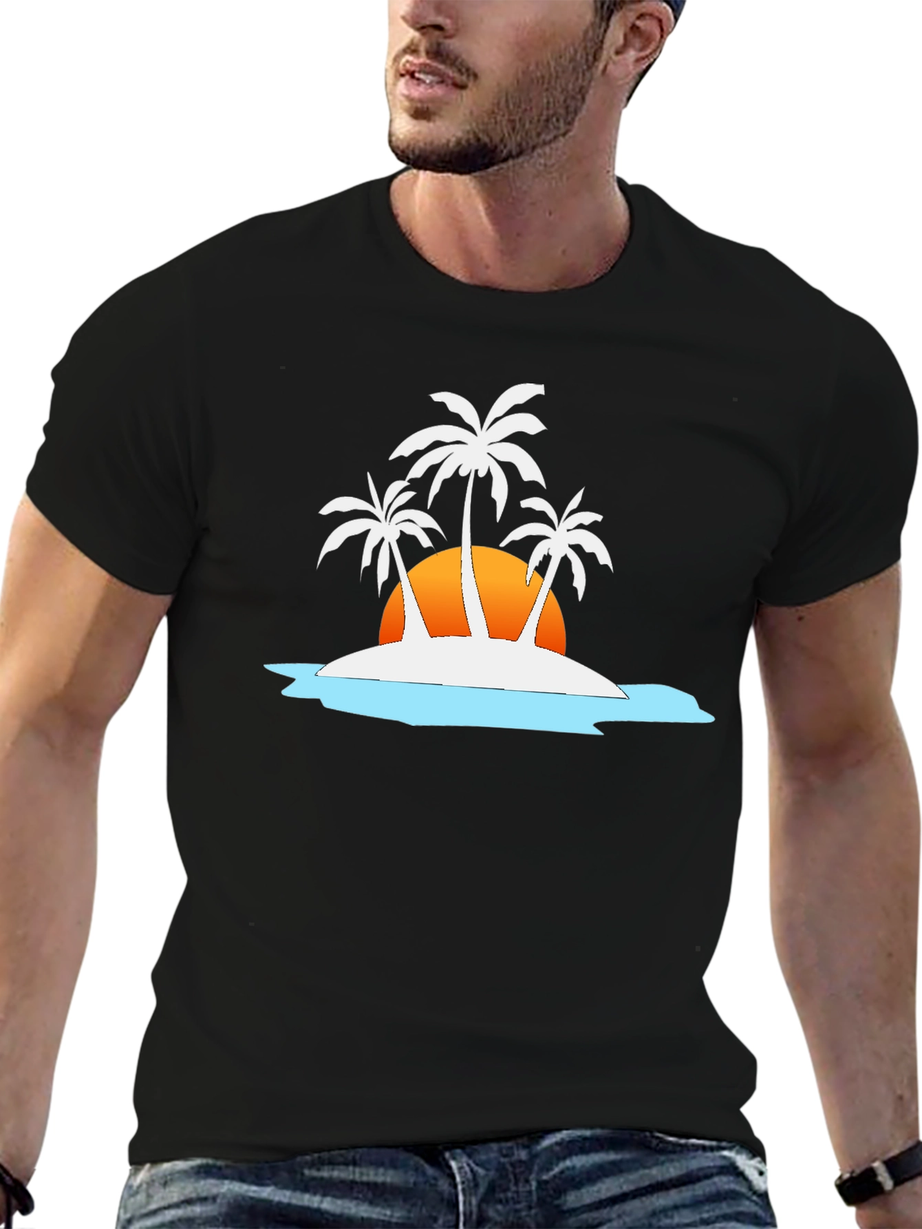 Tropical Island T-Shirt - Sunset Palm Tree Design