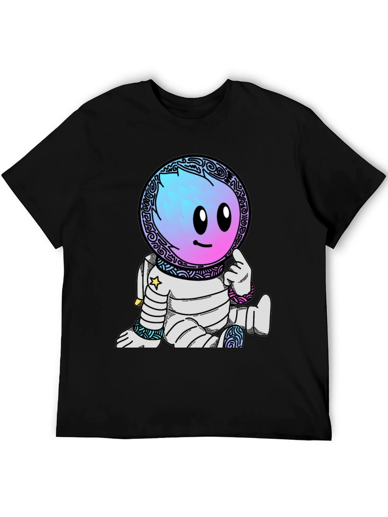 Astronaut Cartoon Graphic T-Shirt - Black