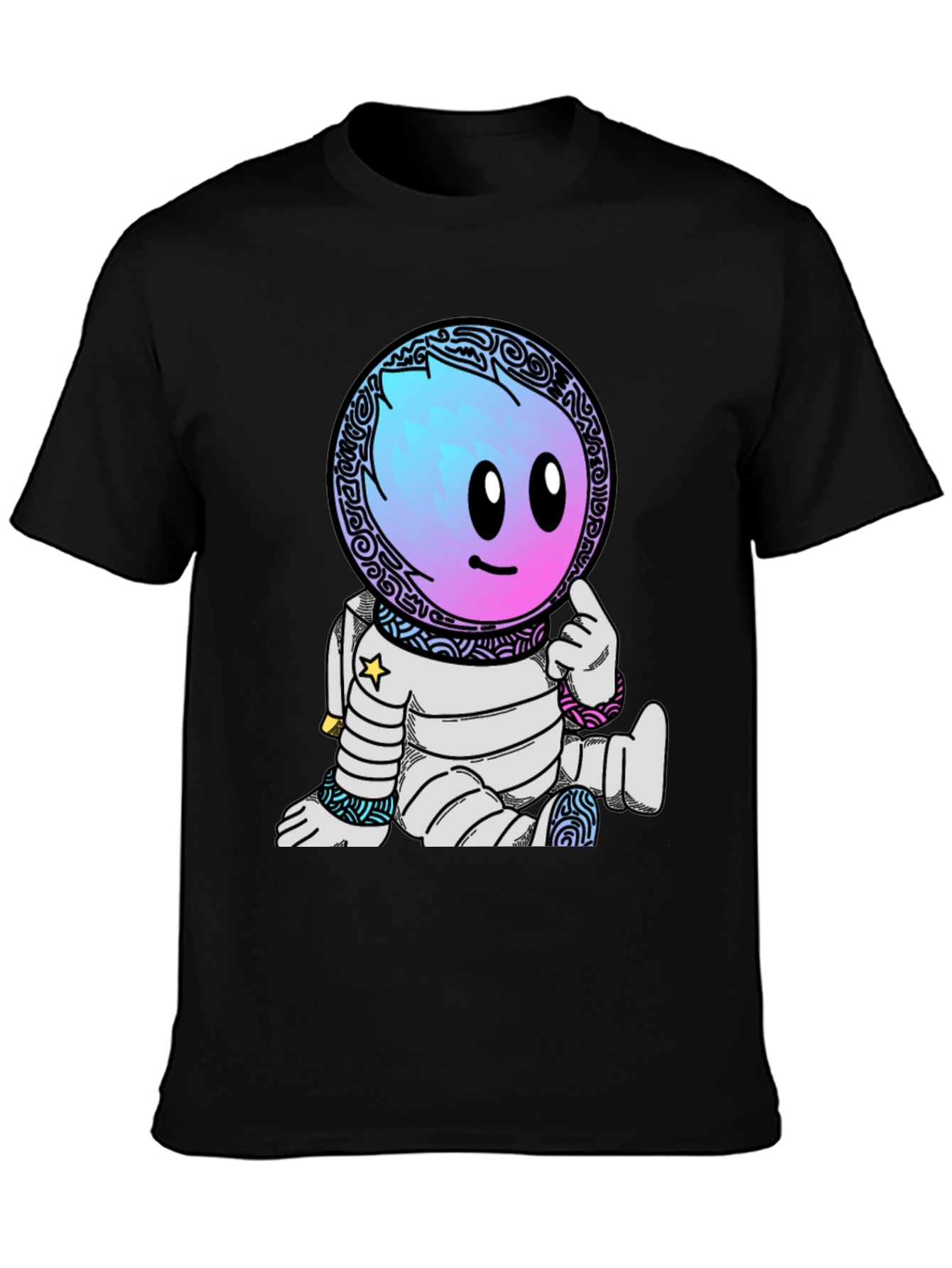 Astronaut Cartoon Graphic T-Shirt - Black