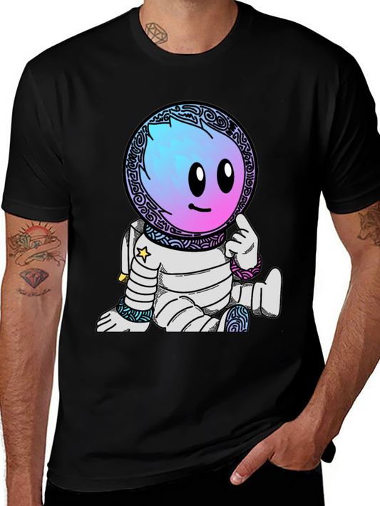 Astronaut Cartoon Graphic T-Shirt - Black