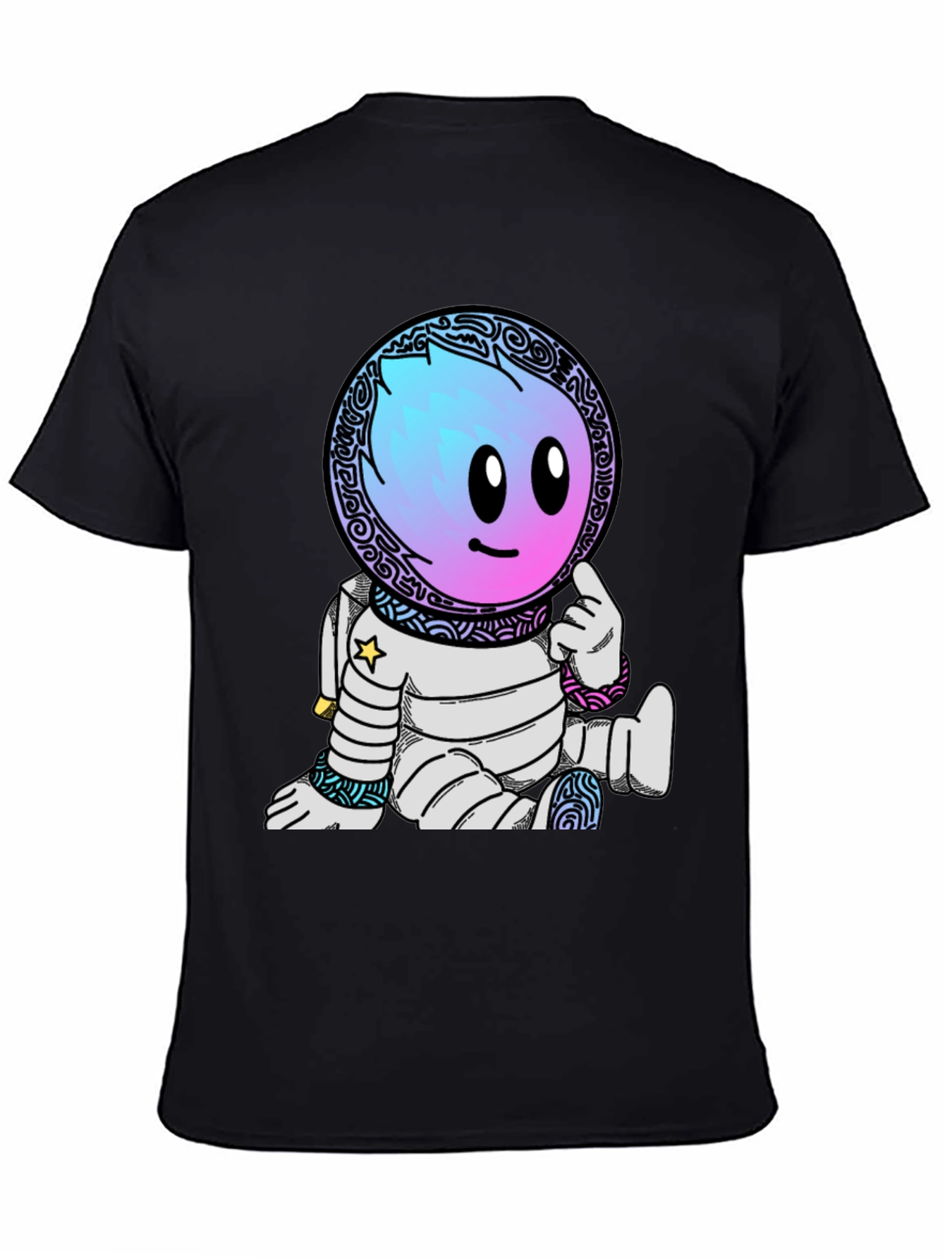 Astronaut Cartoon Graphic T-Shirt - Black