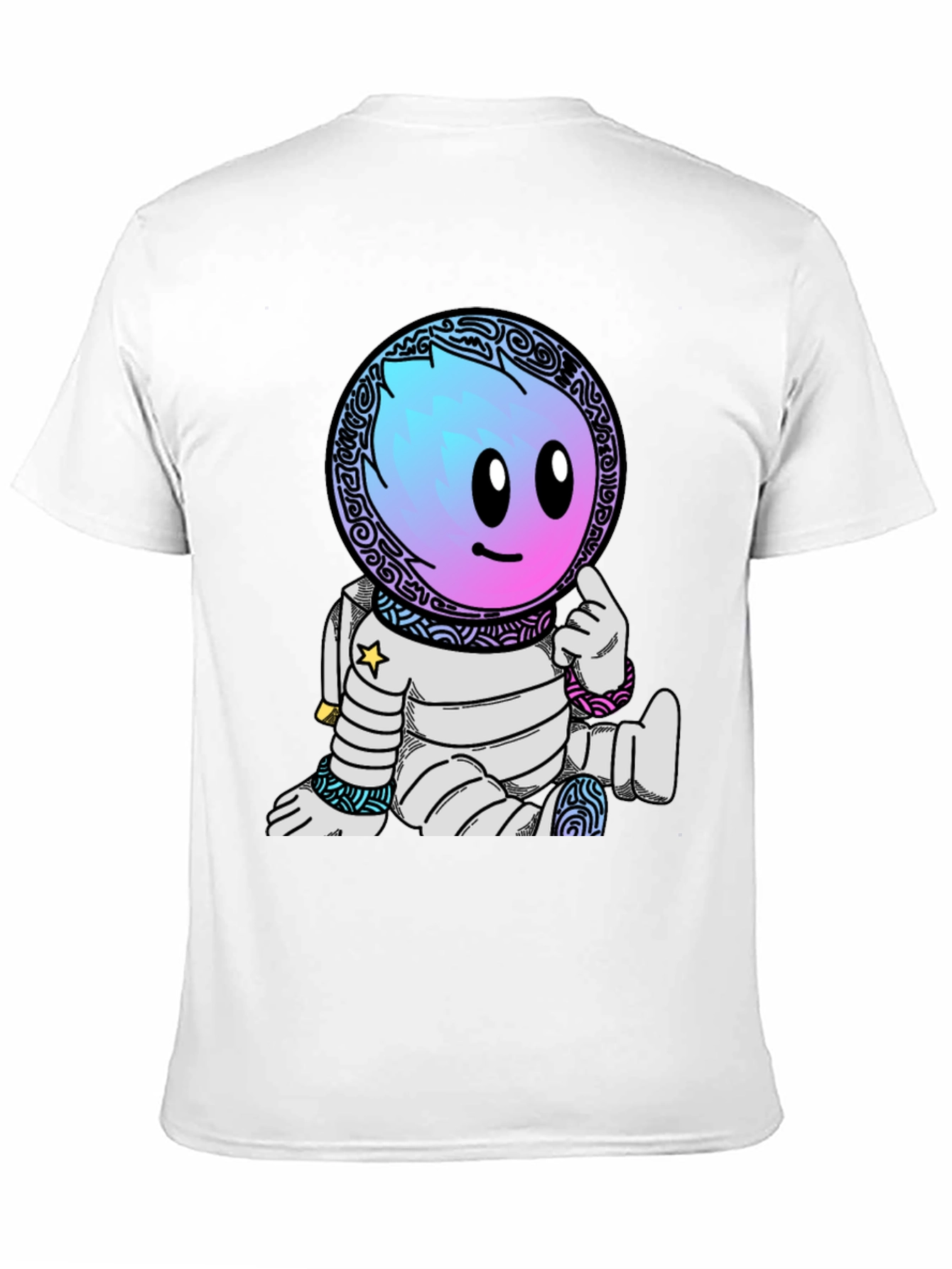 Astronaut Cartoon Graphic T-Shirt - Black