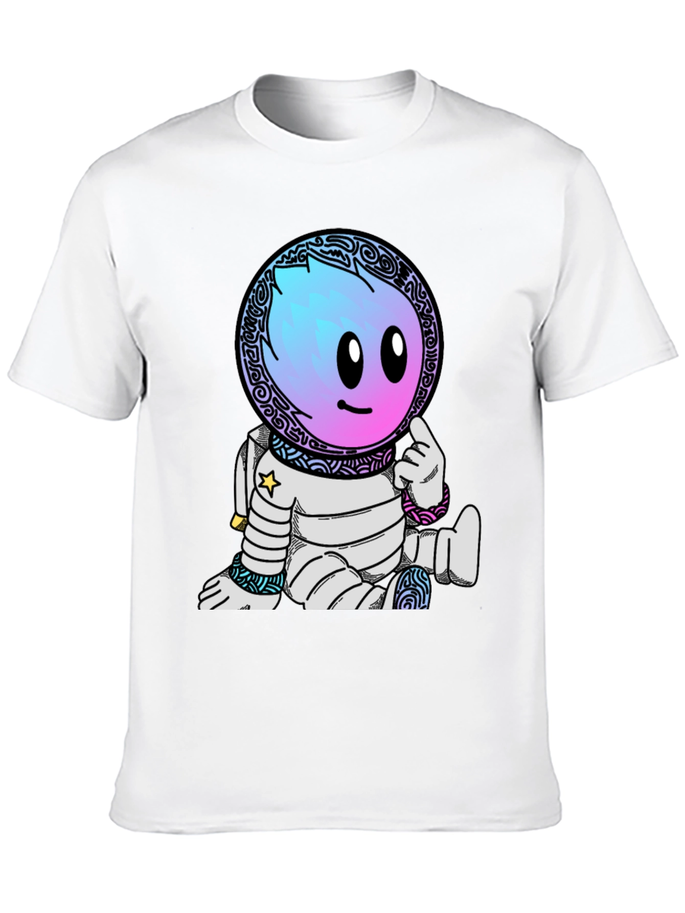 Astronaut Cartoon Graphic T-Shirt - Black
