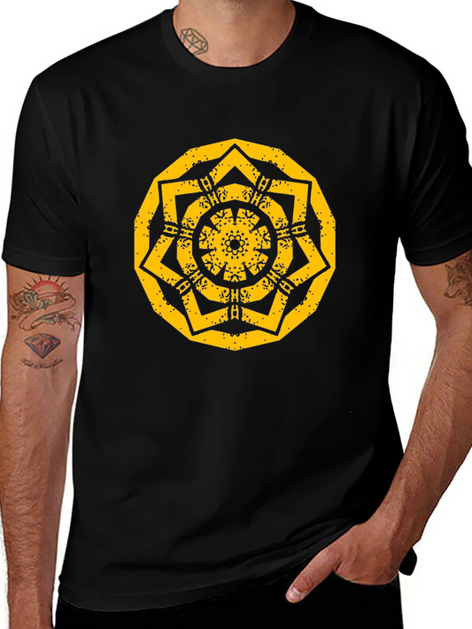 Geometric Mandala Graphic Print Black T-Shirt