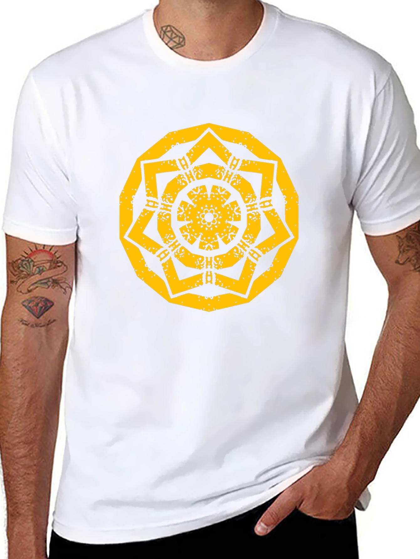 Geometric Mandala Graphic Print Black T-Shirt