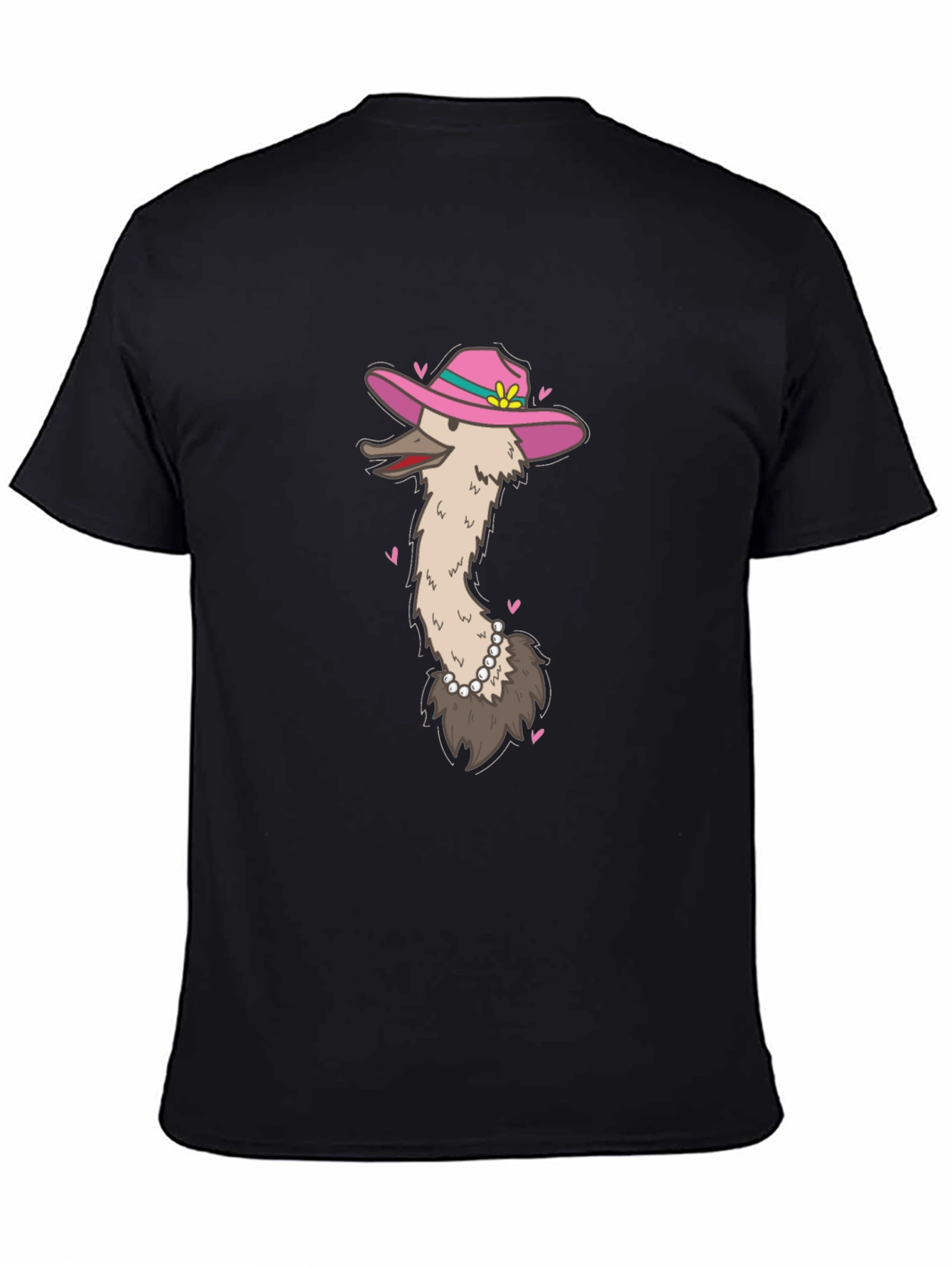 Ostrich in Hat Graphic Tee - Black Cotton T-Shirt